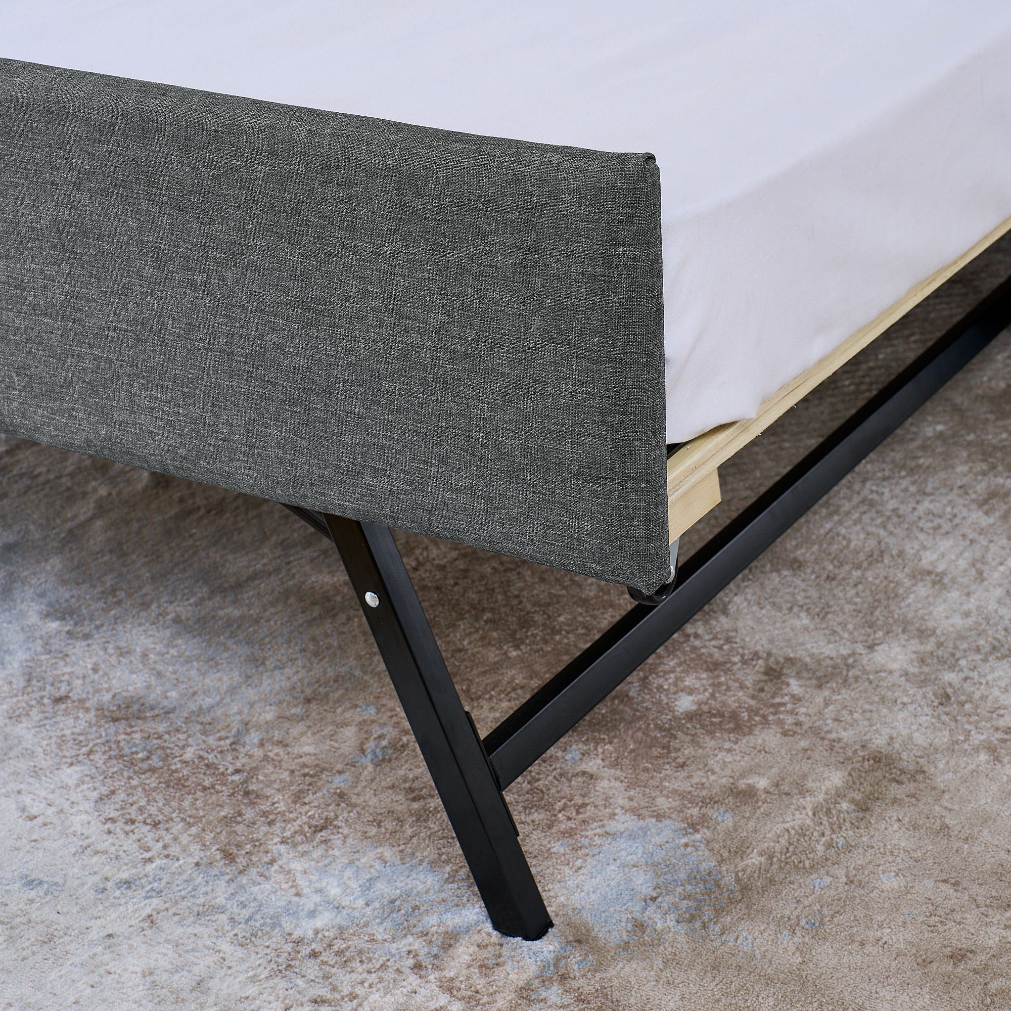 Upholstered Sofa Bed With LED Lights, Storage Headboard, Foldable Trundle & Wireless Charging