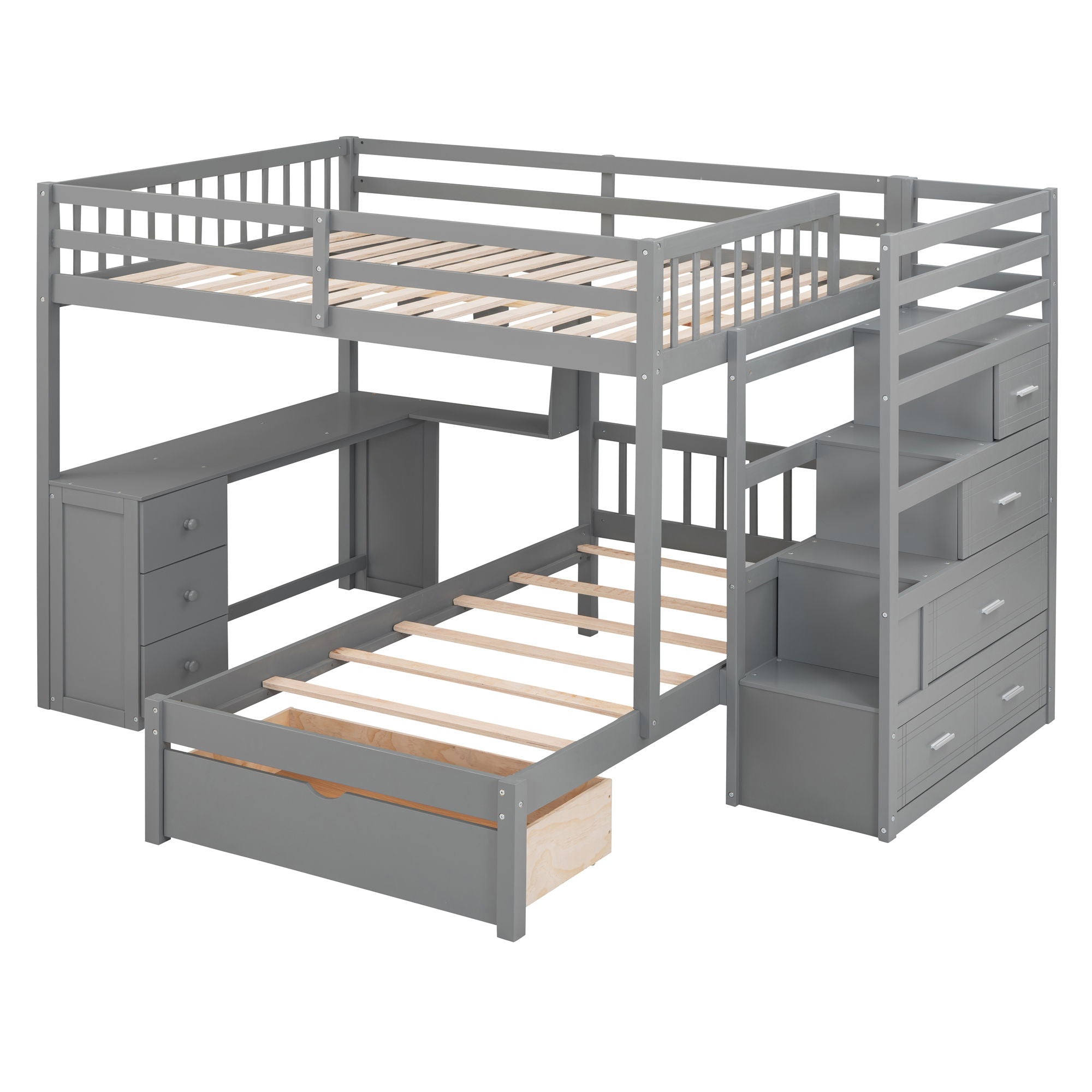 Bunk Bed With Desk, Drawers And Shelves