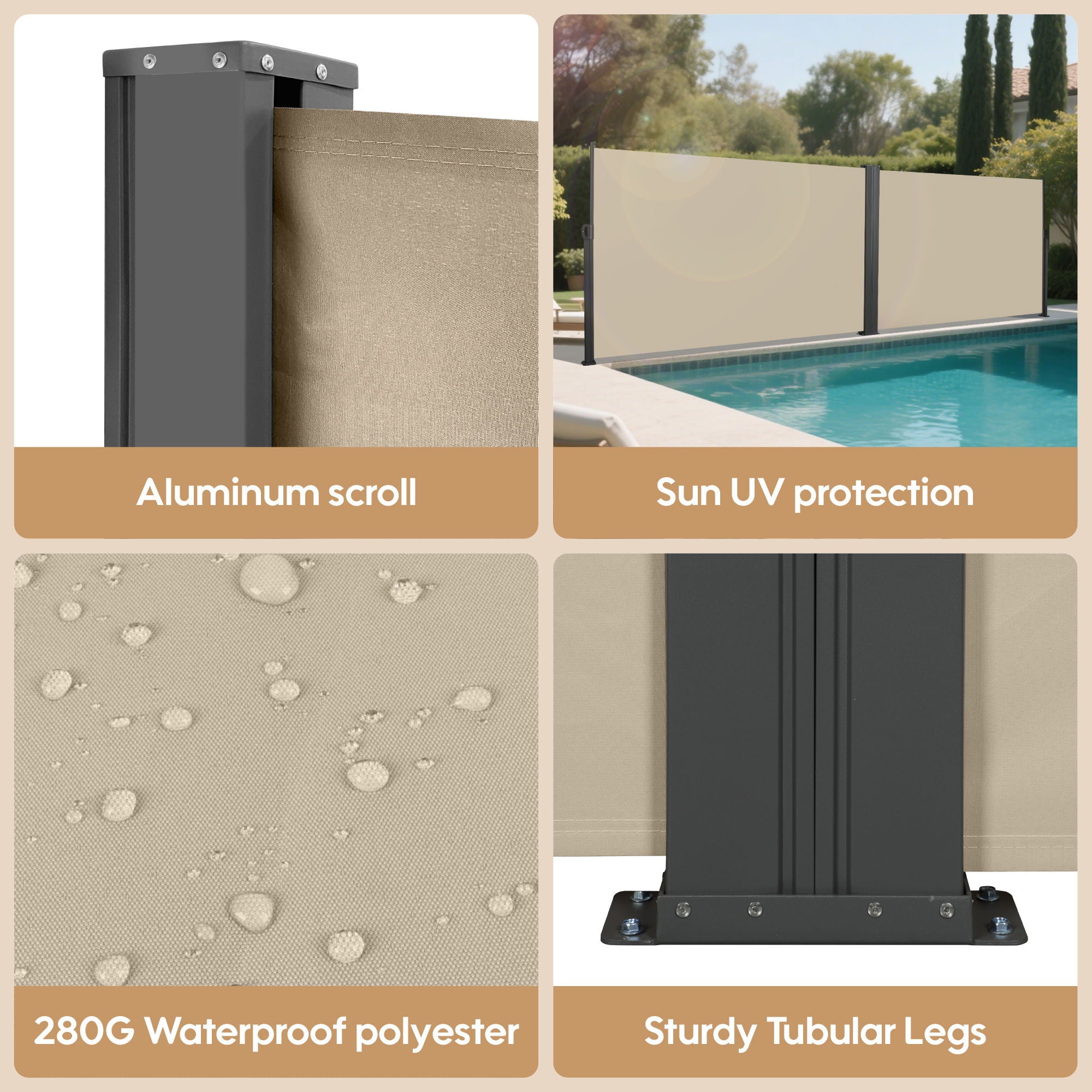 Retractable Side Awning, Waterproof And UV Resistant, Privacy Screen For Patio