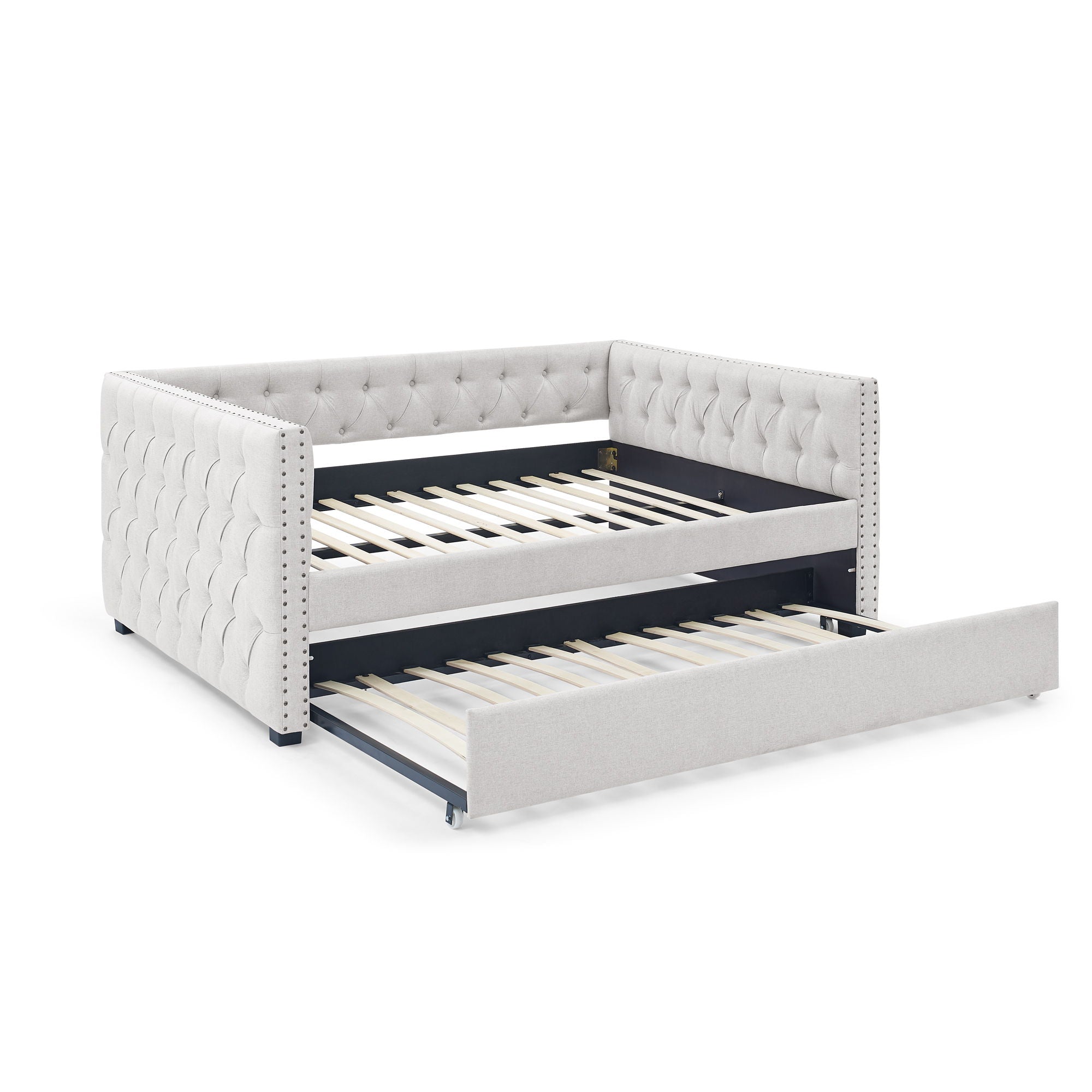 Inspired Upholstered Daybed With Trundle, Button Tufted