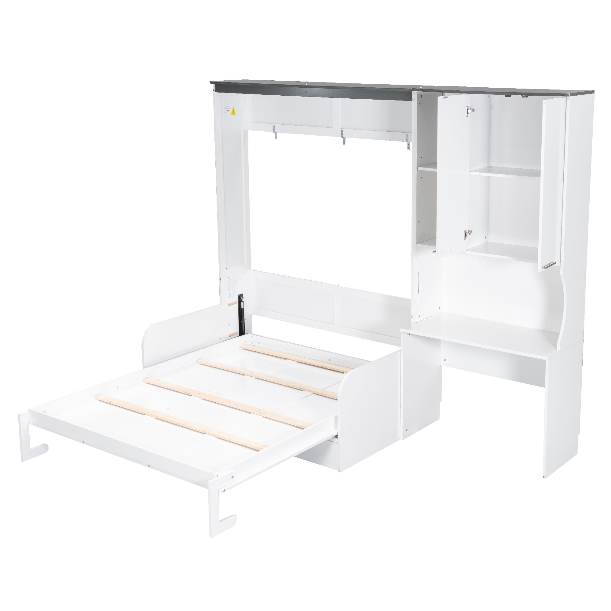 Multi Functional Murphy Bed With Sofa, Desk, And Storage Cabinet, Queen Size - White