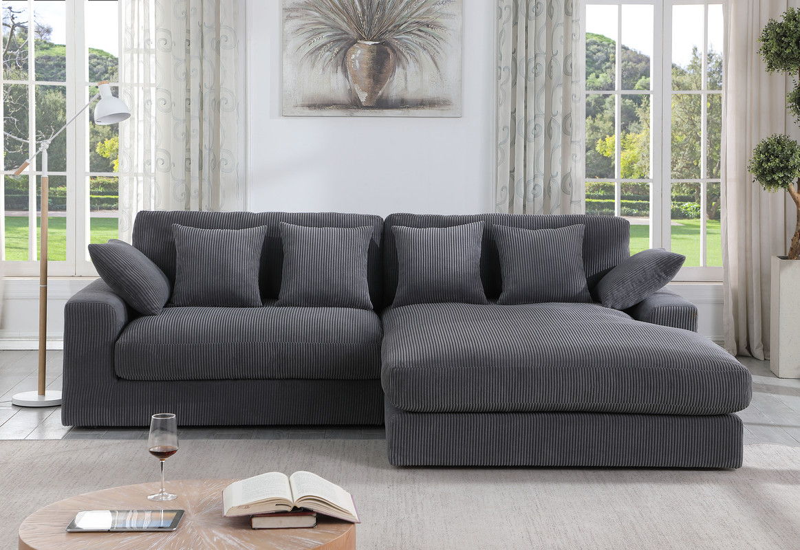 Mystic 105"W Dark Gray Corduroy Reversible Sectional Sofa Chaise