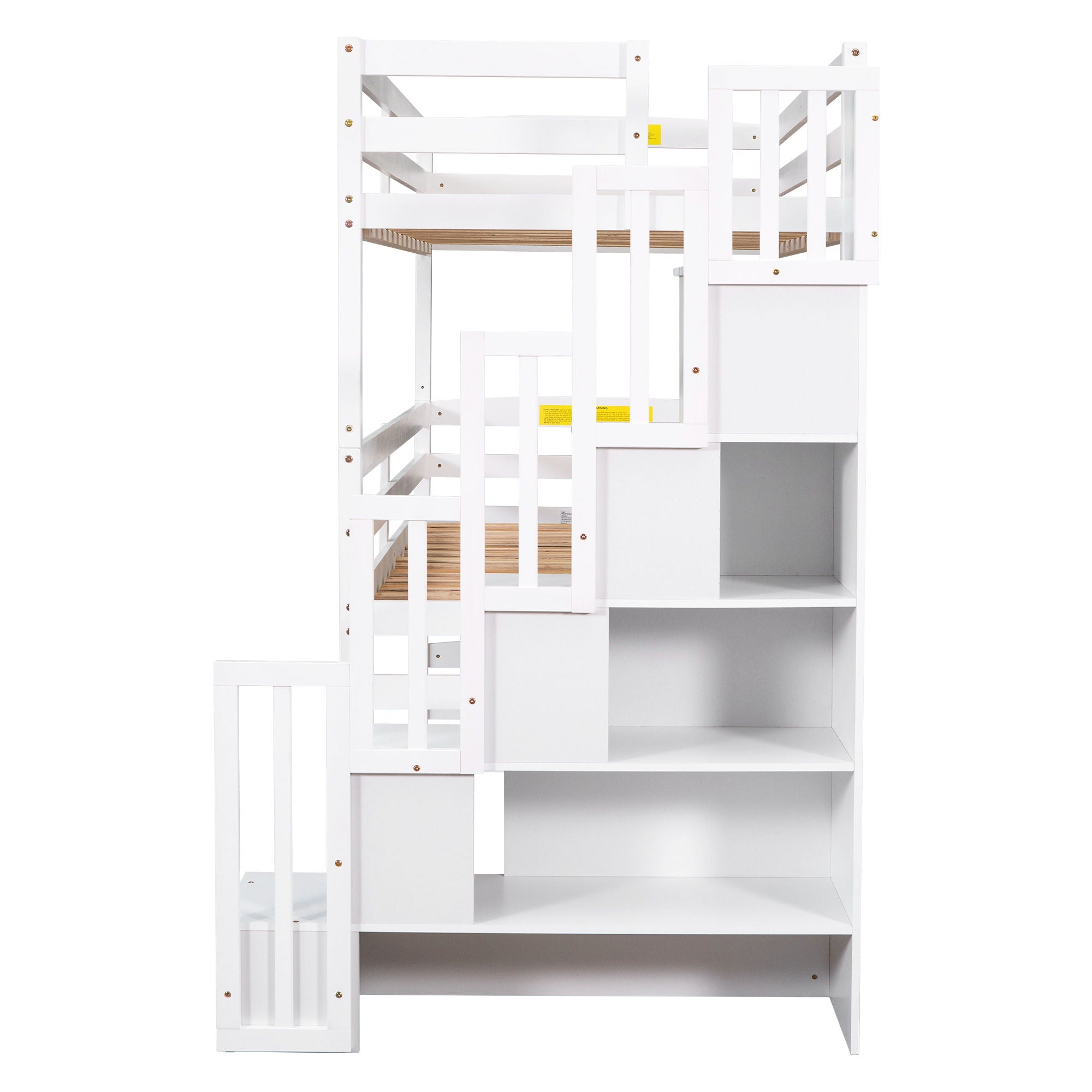 Twin Size Triple Bunk Bed With Storage Staircase, Separate Design - White