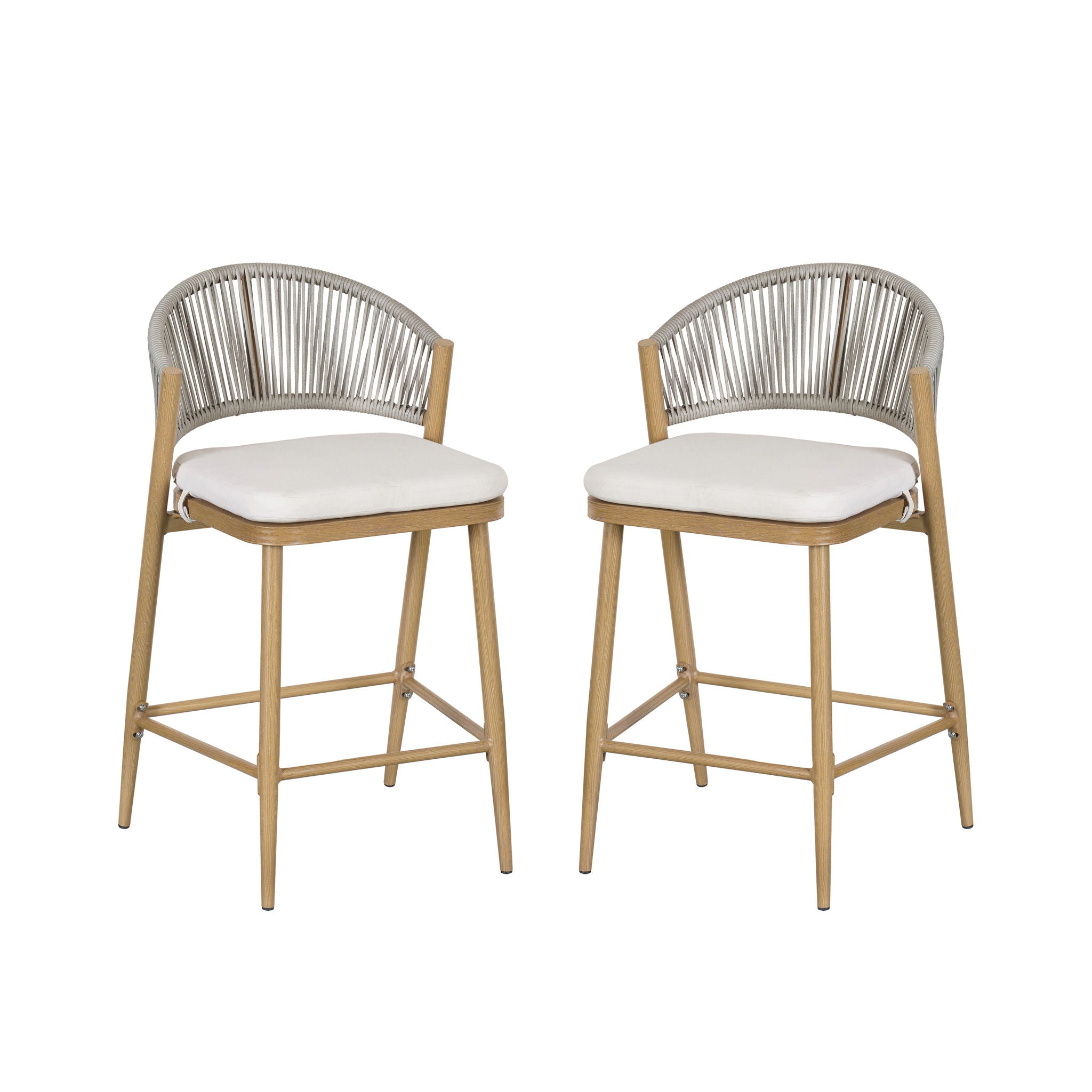 Outdoor 26" Counter Height Metal Frame Counter Stools With Scallop Shaped Backrest & Water Resistant Cushions