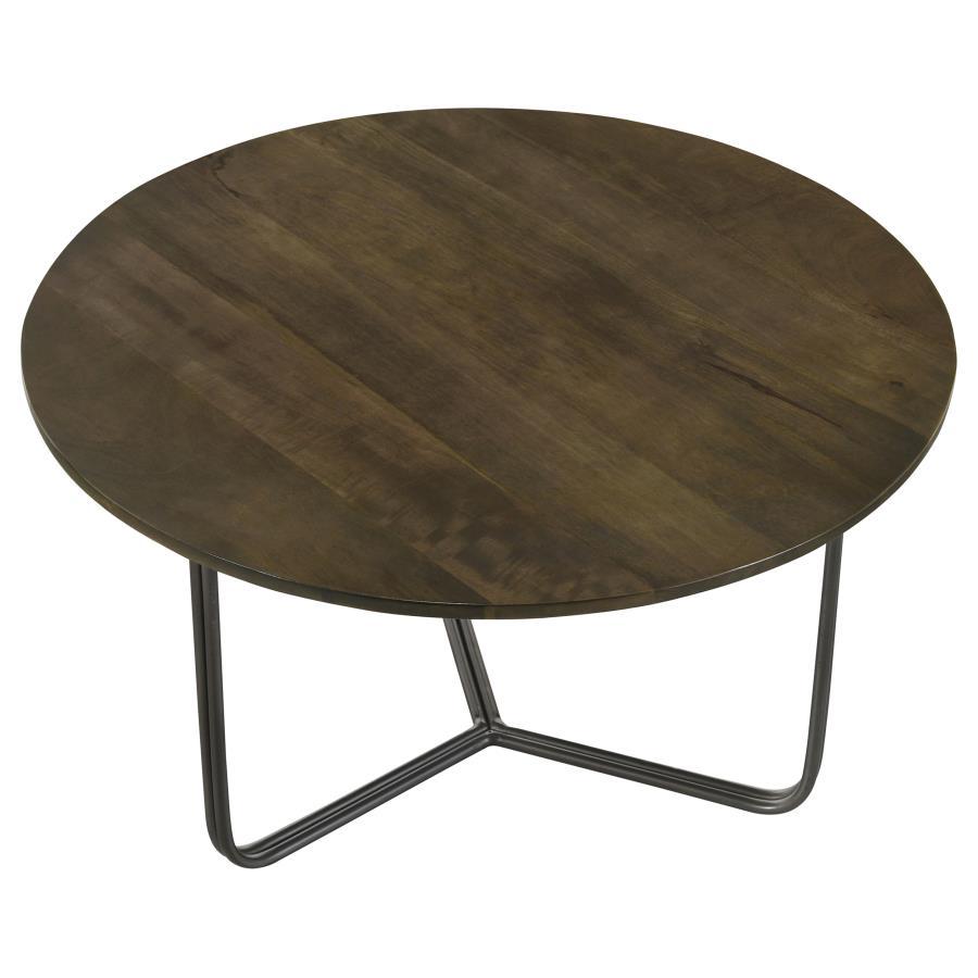 Coaster Fine Furniture Yaritza - Round Mango Wood Coffee Table - Natural And Gunmetal | Meri Furniture