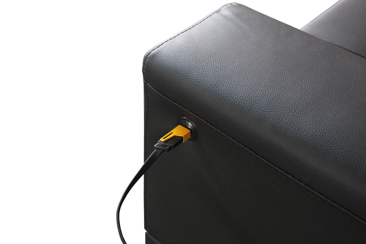 Genesis 85"W Black PVC Fabric Sofa with LED Lights, USB Charger, Storage Console, Cupholders, Tufted Cushions