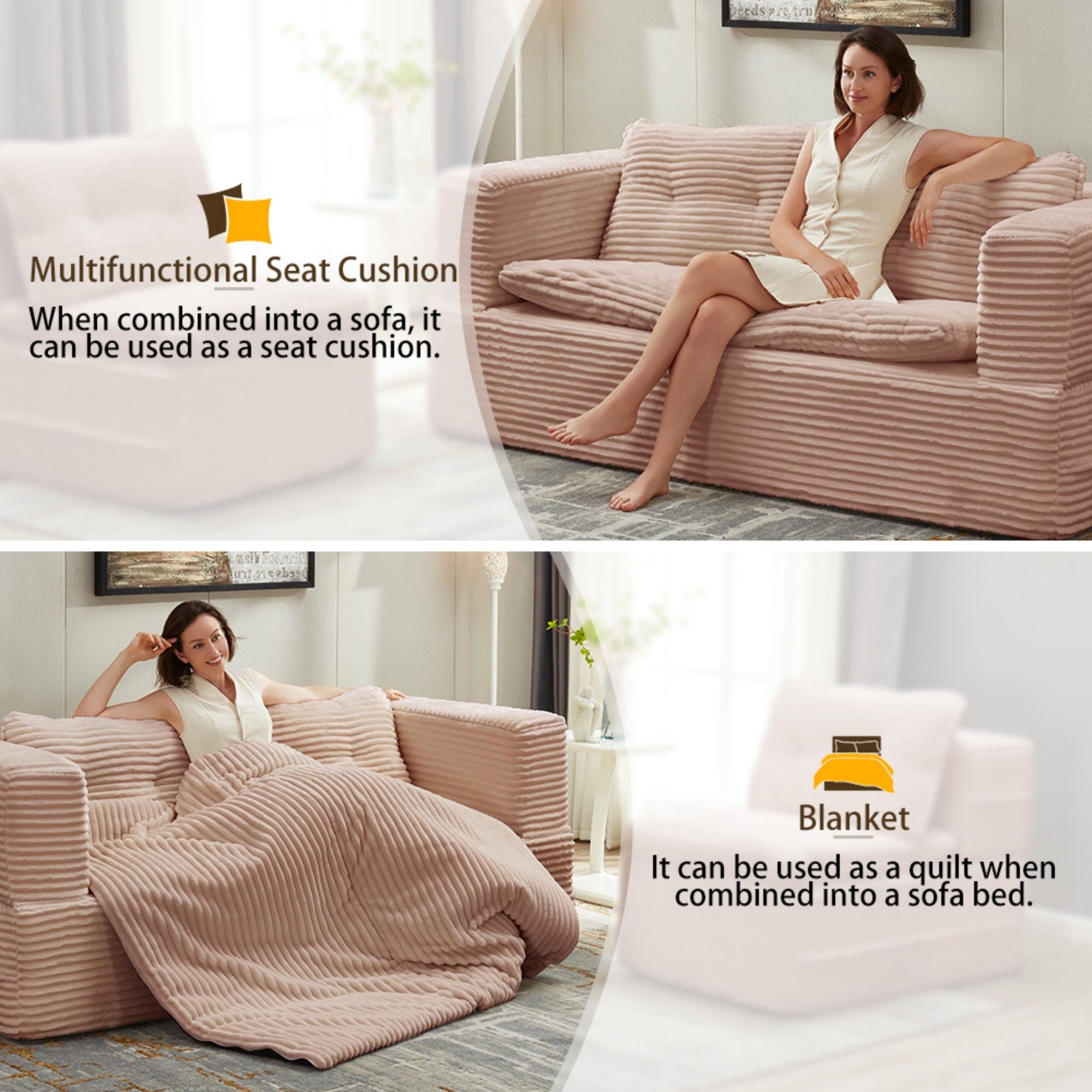 Multi Functional Sectional Sofa Bed With Independent Chaise Lounge And Functional Blanket