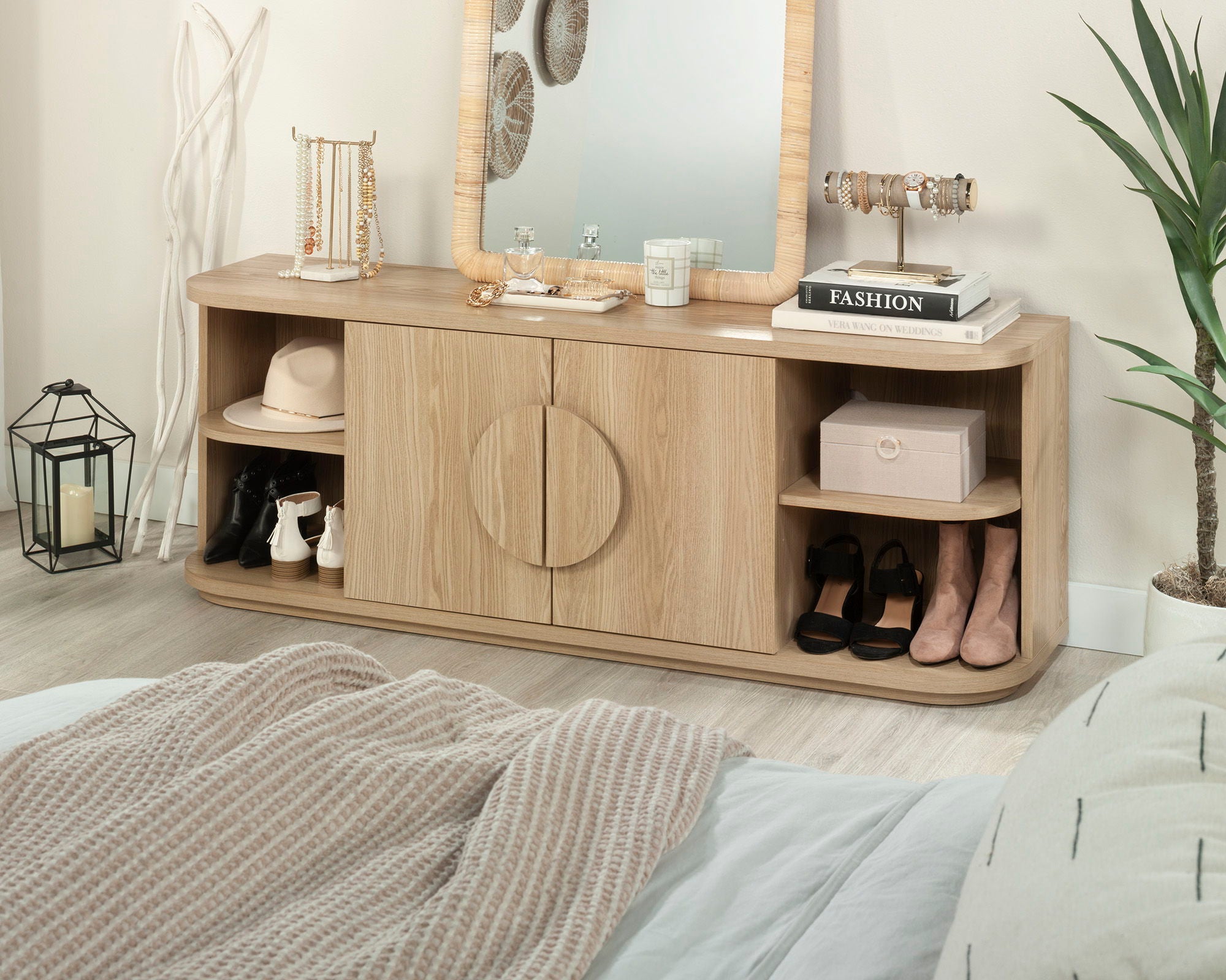 Modern TV Credenza with Doors in Harmony Ash