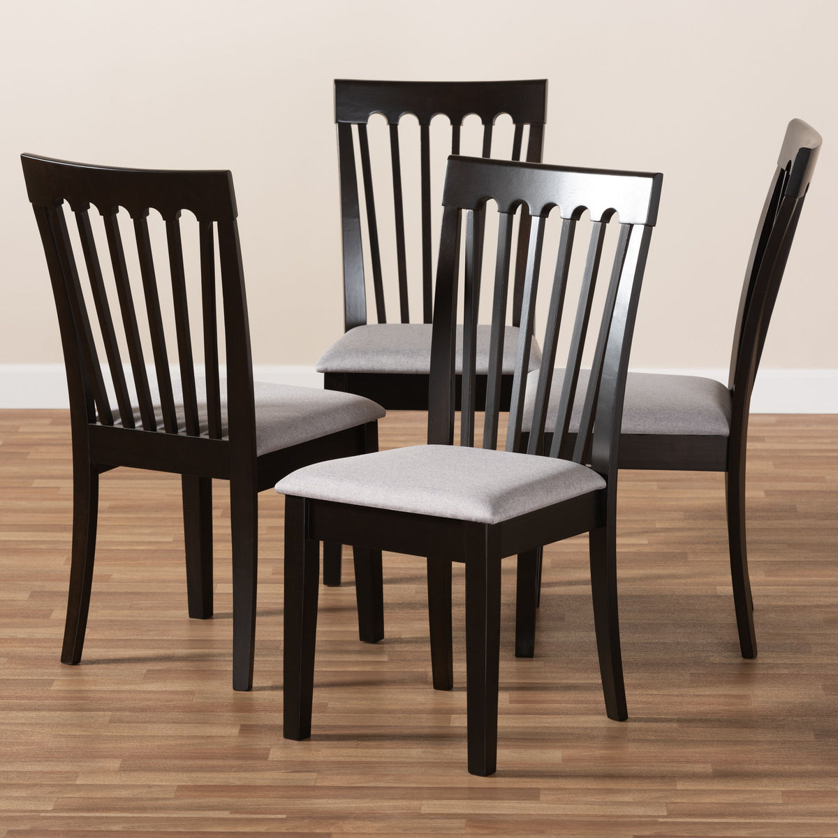 Minette Modern and Contemporary Gray Fabric Upholstered Espresso Brown Finished Wood Dining Chair Set of 4