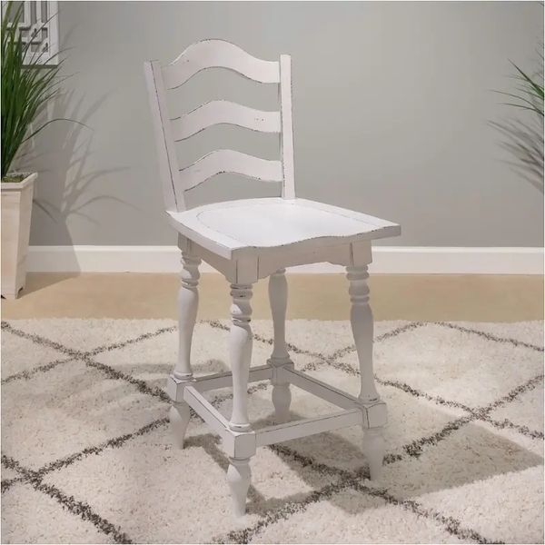 Liberty Furniture Magnolia Manor - Ladderback Swivel Counter Height Chair - Antique White & Weathered Bark | Meri Furniture