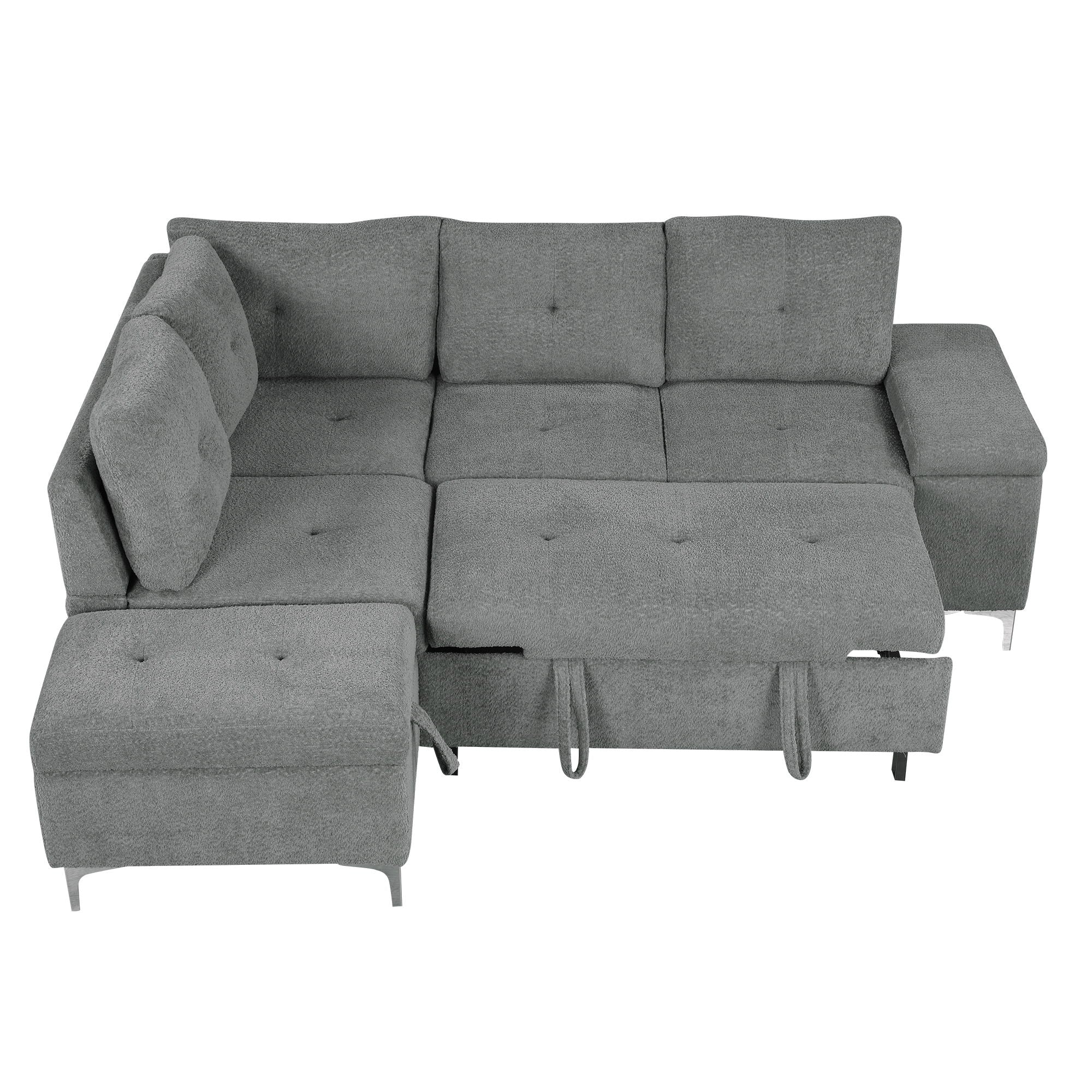 Versatile L Shaped Sofa Bed With Storage, Cup Holders, USB Ports Chenille
