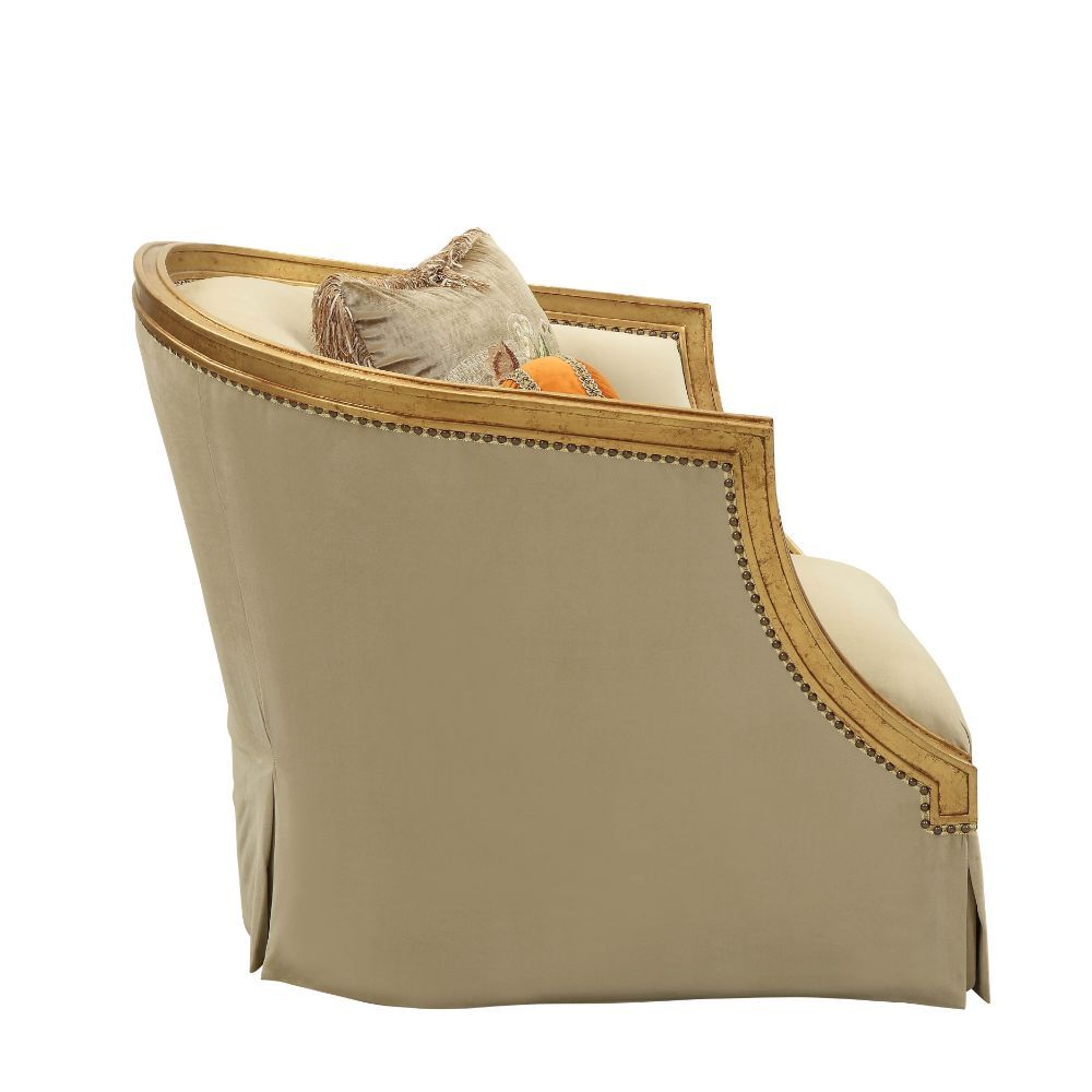 ACME Daesha - Chair - Tan Flannel & Antique Gold | Meri Furniture