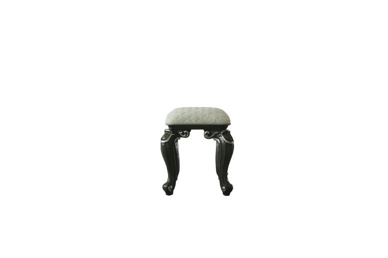 ACME House - Delphine - Stool - Two Tone Ivory Fabric & Charcoal Finish | Meri Furniture