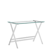 Transparent Glass Computer Desk With Rounded Edges, Tempered Glass Laptop Table - Clear