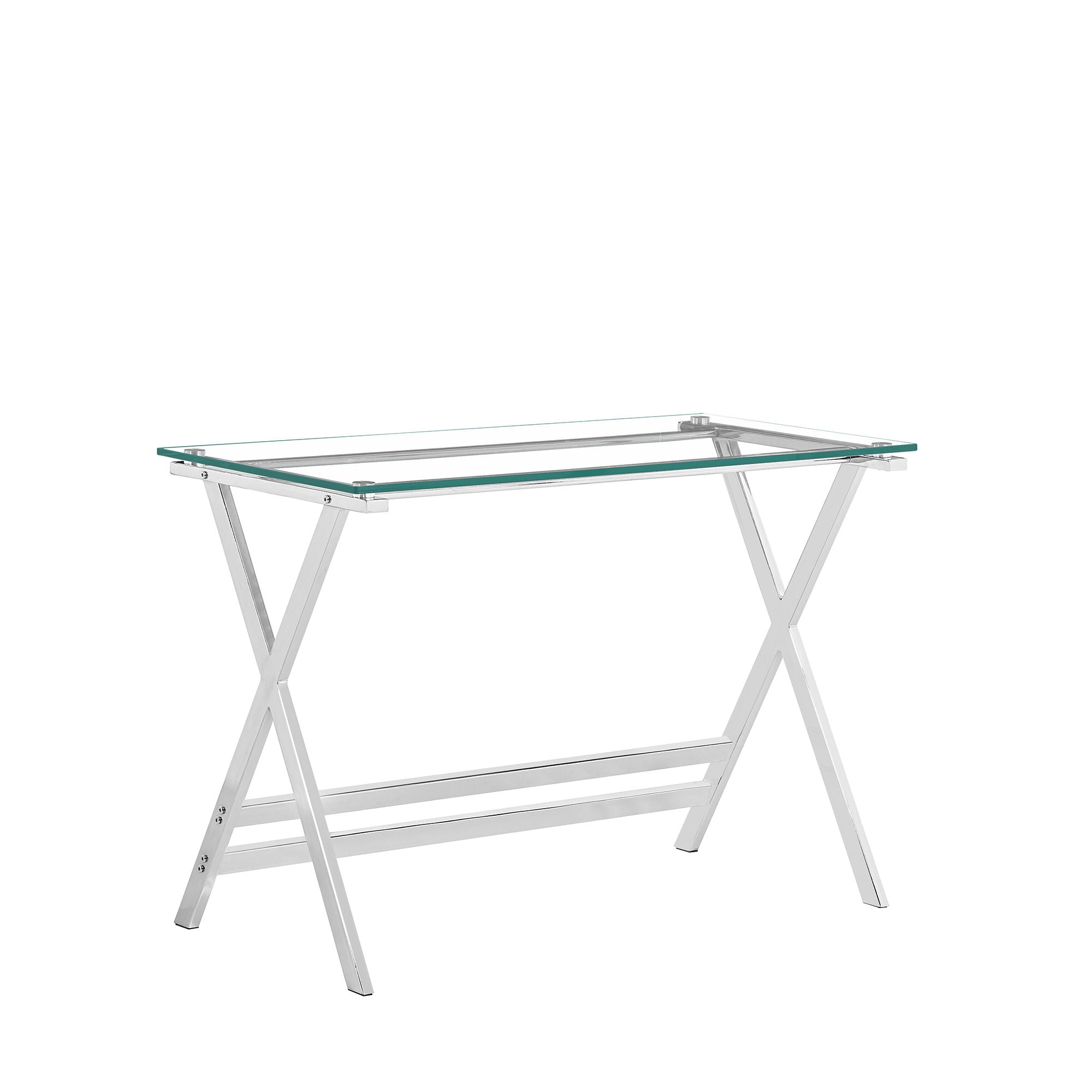 Transparent Glass Computer Desk With Rounded Edges, Tempered Glass Laptop Table - Clear