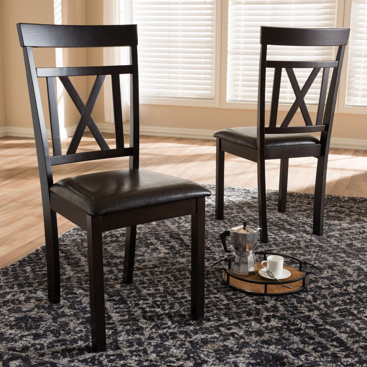 Rosie Modern and Contemporary Dark Brown Faux Leather Upholstered Dining Chair (Set of 2)