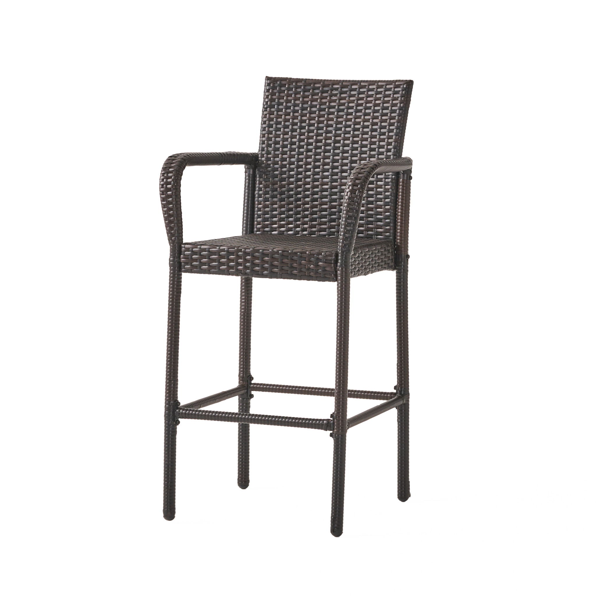 Outdoor Rattan Wicker Bar Chair With Metal Frame - Brown