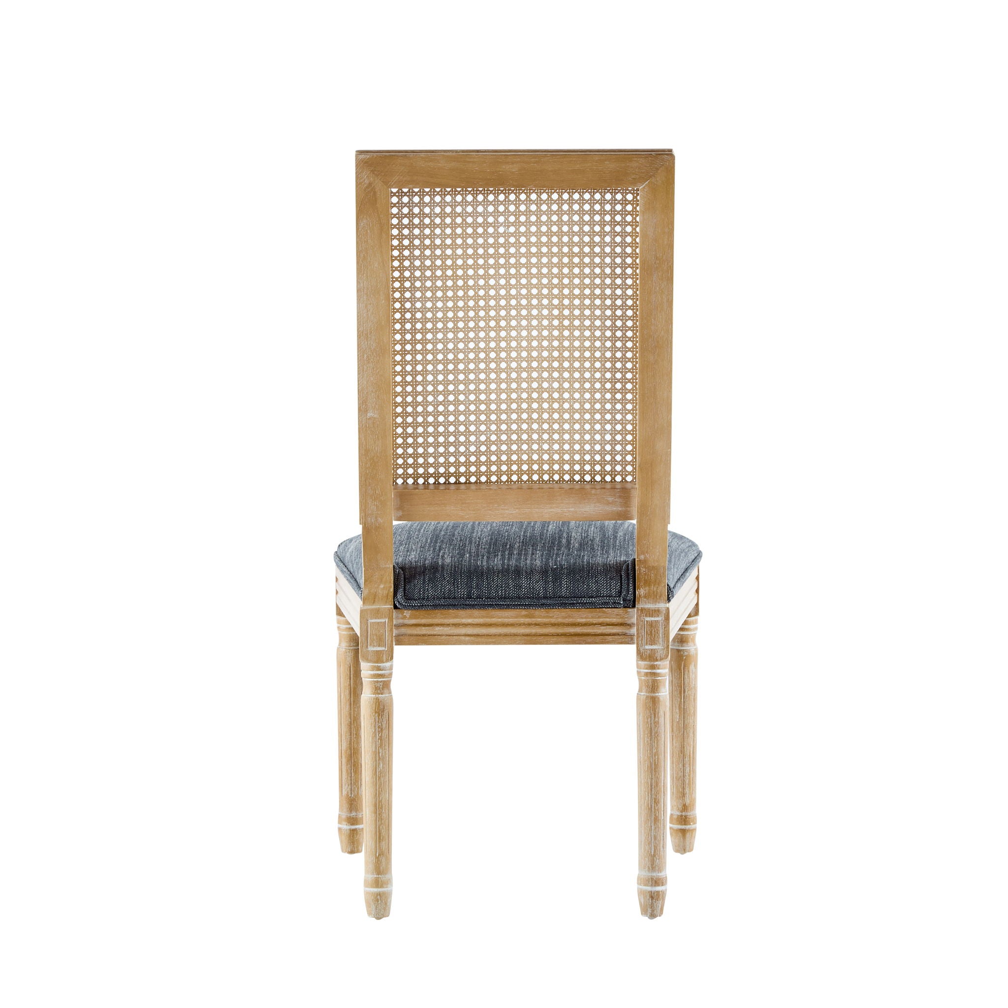 French Country Dining Chair With Rectangular Cane Backrest And Smooth Upholstered Seating