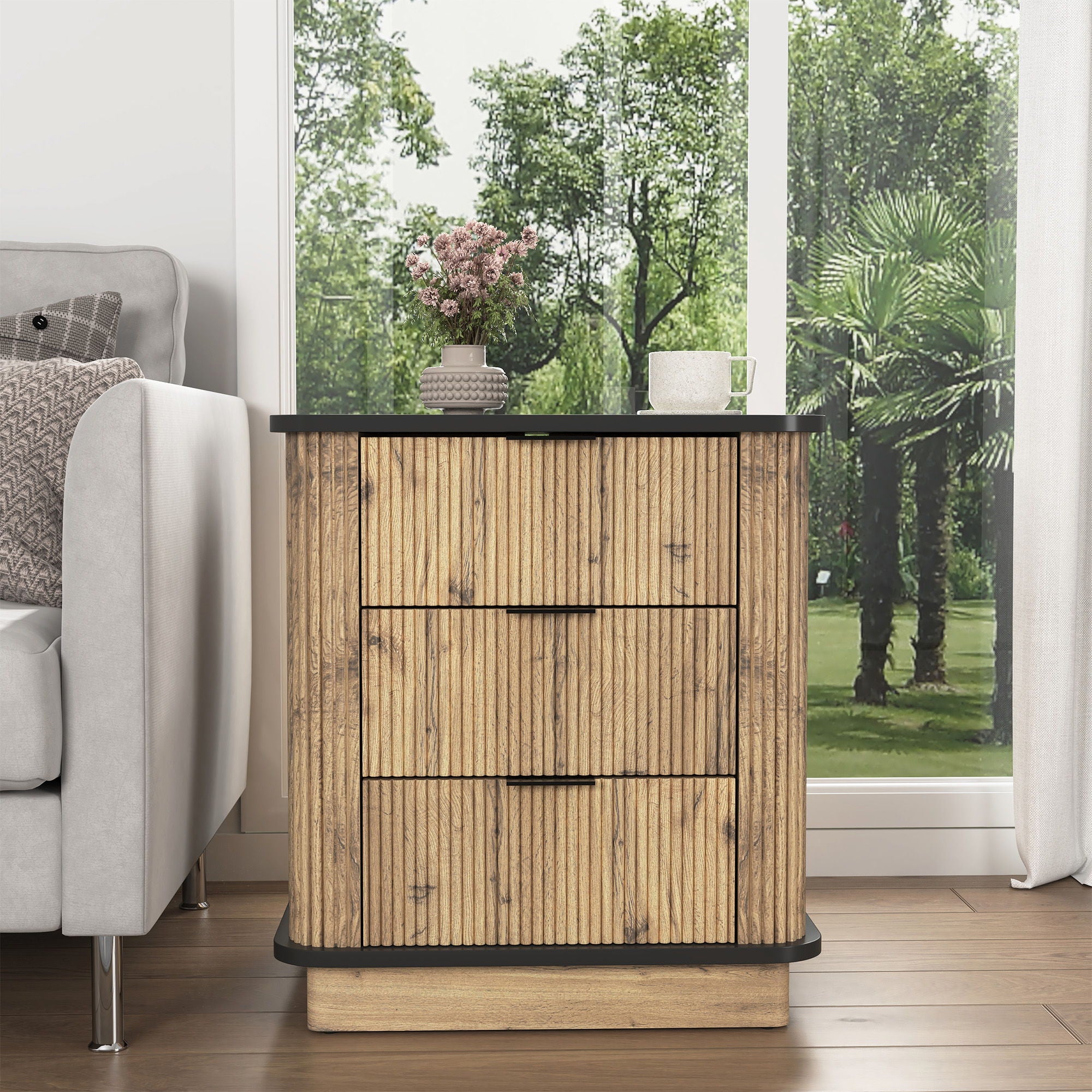 Multi Functional 3 Drawer Nightstand, Perfect For Storing Items Of Different Heights, A Perfect Combination Of Nature And Fashion - Black