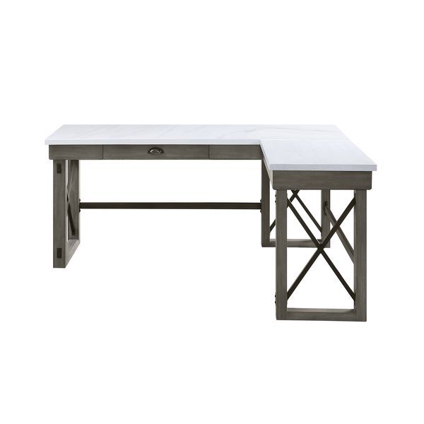 ACME Corner Writing Desk Orientation: "L" Shape Left Top Storage: 1 DrawerSlatted BaseMarble TopFull Extension Drawer GlideSide Metal Drawer GlideFelt Lined Drawer | Meri Furniture