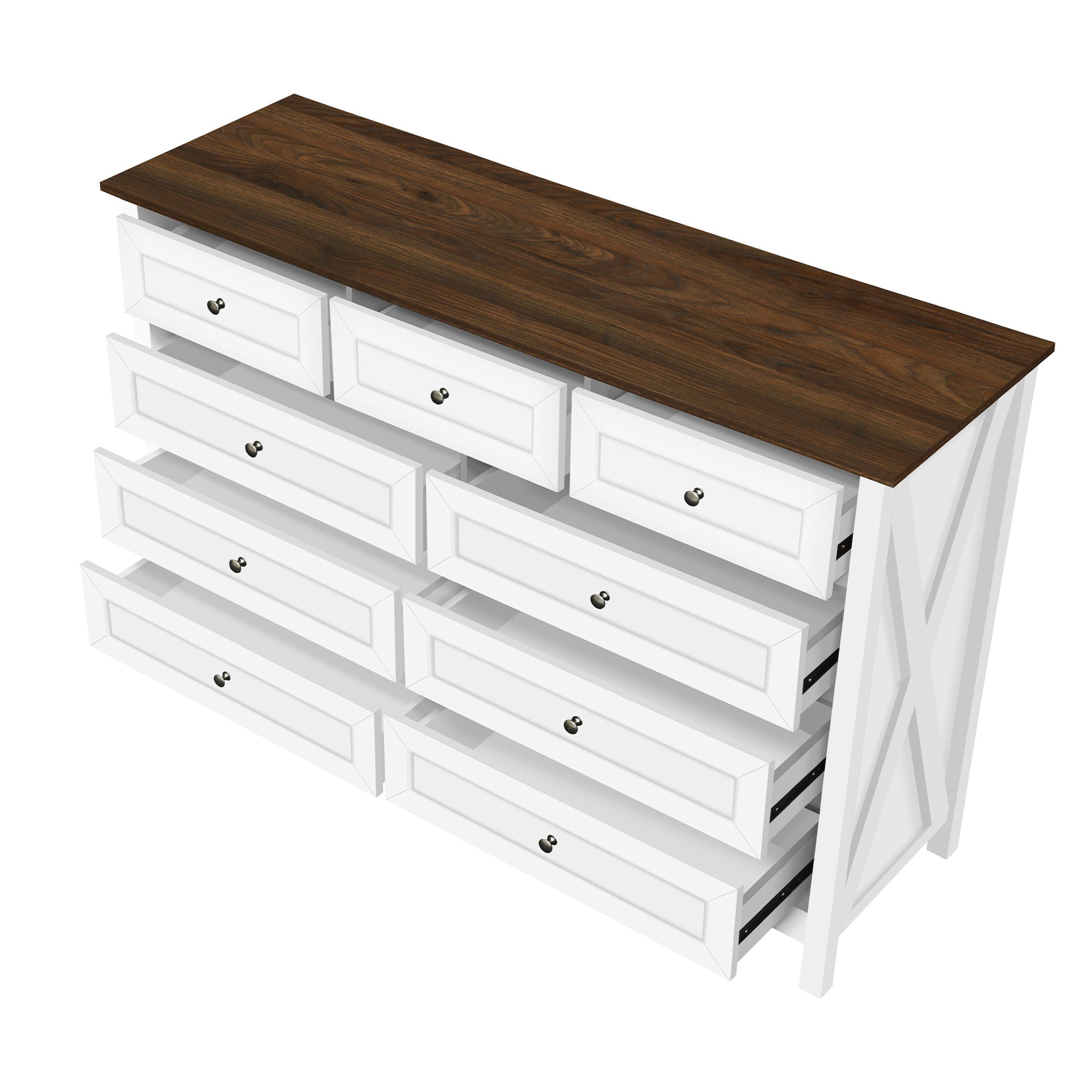 Rustic Storage Dresser With 9 Drawers And Silver Handle