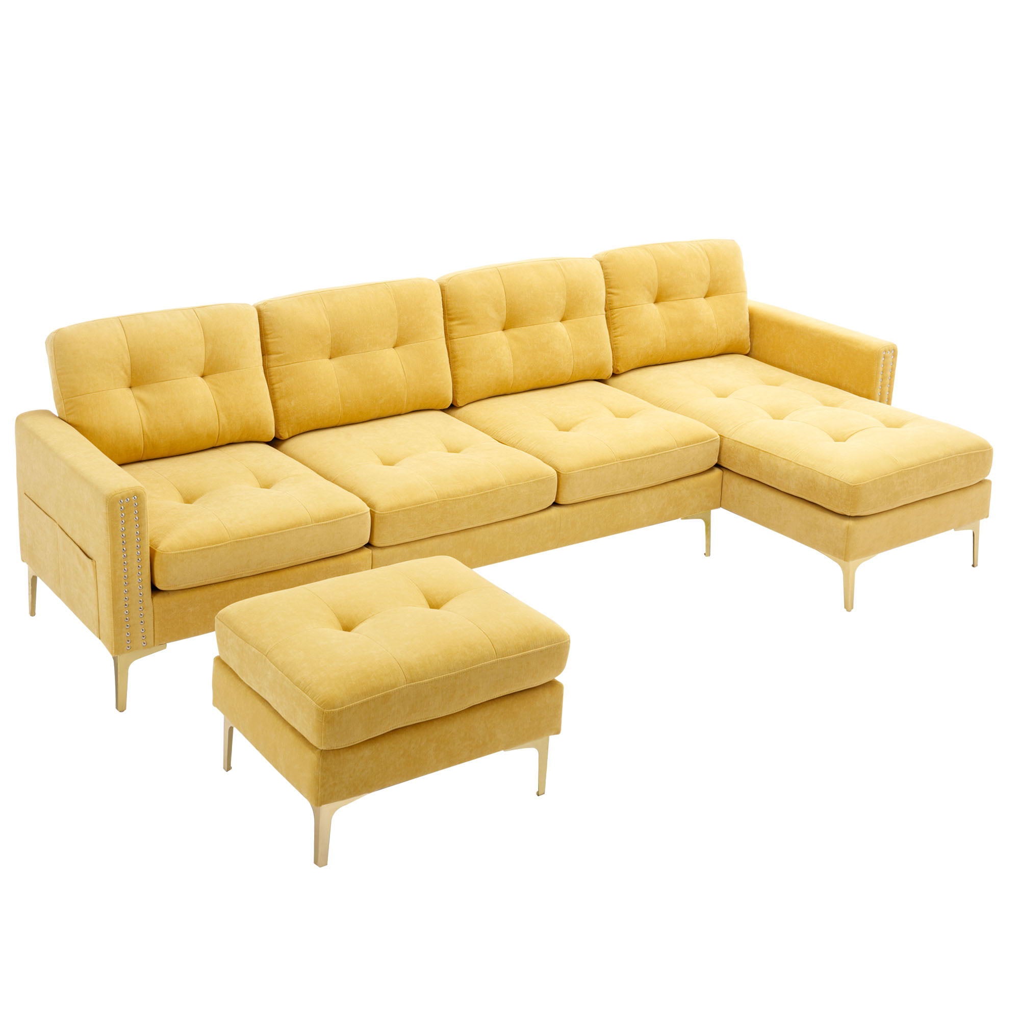 Modern L - Shape Convertible Sectional Sofa With Movable Ottoman