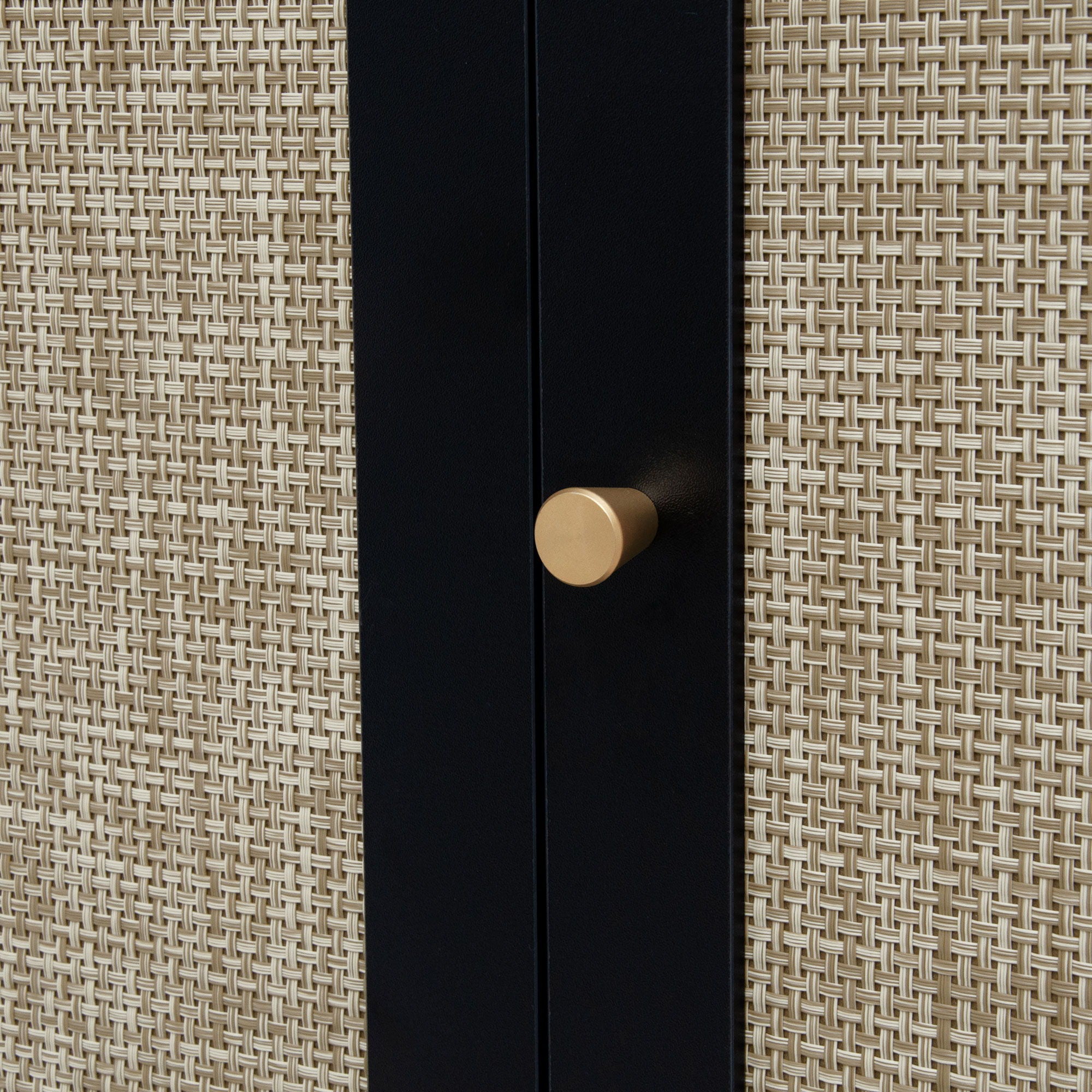 Kitchen Pantry Storage Cabinet, Modern Buffet Cabinet With Kitchen Cart, Tall Kitchen Hutch Cabinet With Microwave Stand, Food Pantry Cabinet With 3 Rattan Doors And Adjustable Shelves - Black