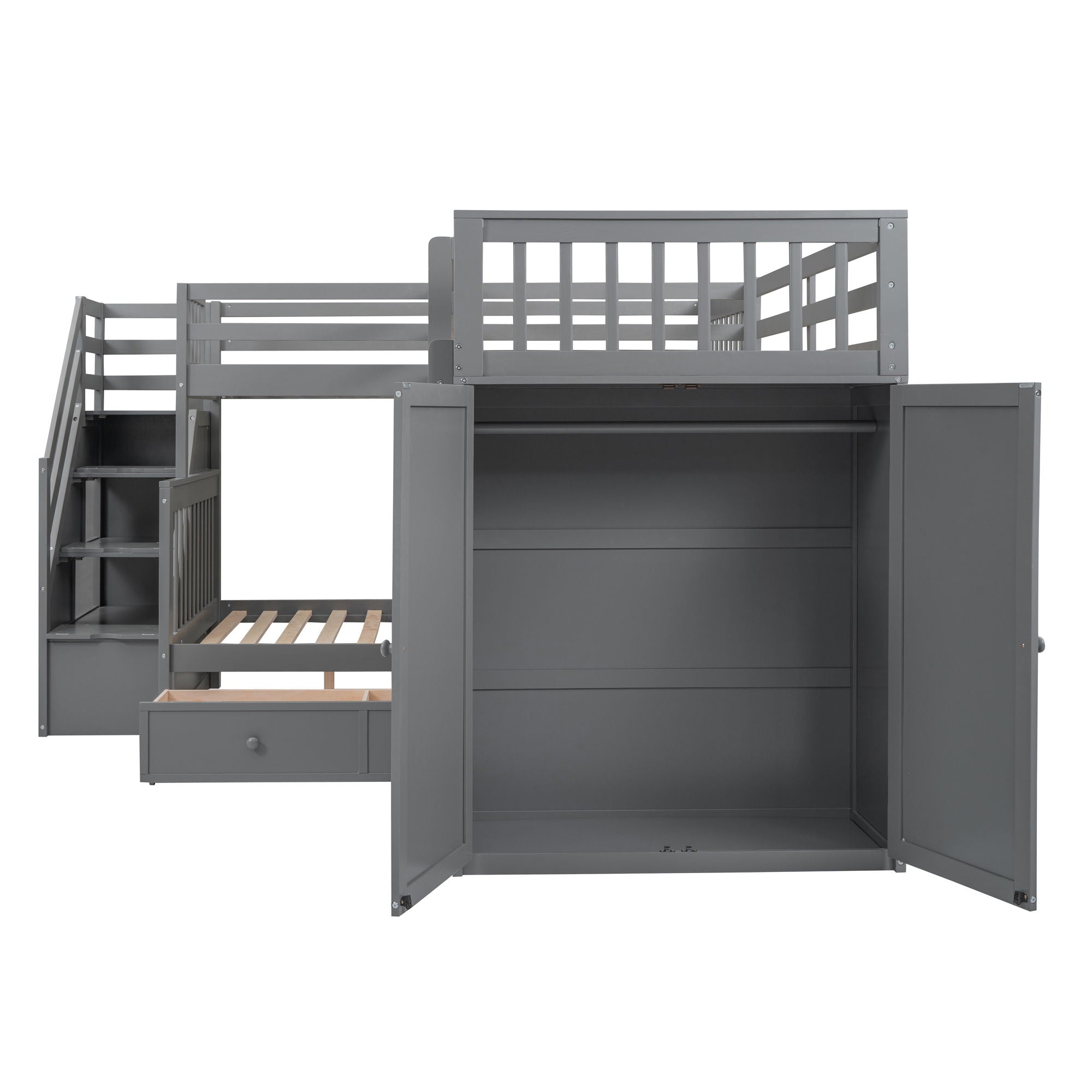 L Shaped Bunk Bed With 3 Drawers, Portable Desk And Wardrobe