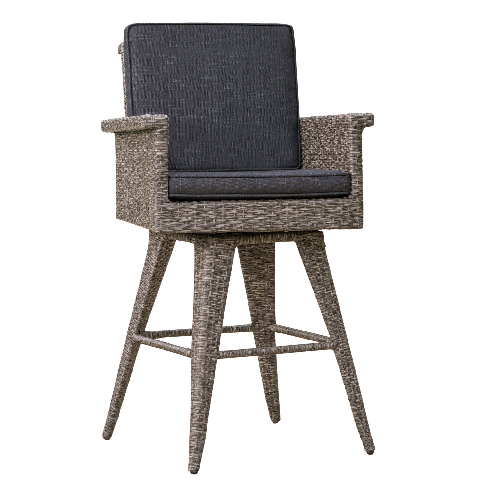 Outdoor Rattan Swivel Barstool With Water Resistant Cushion - Mixed Black / Dark Gray