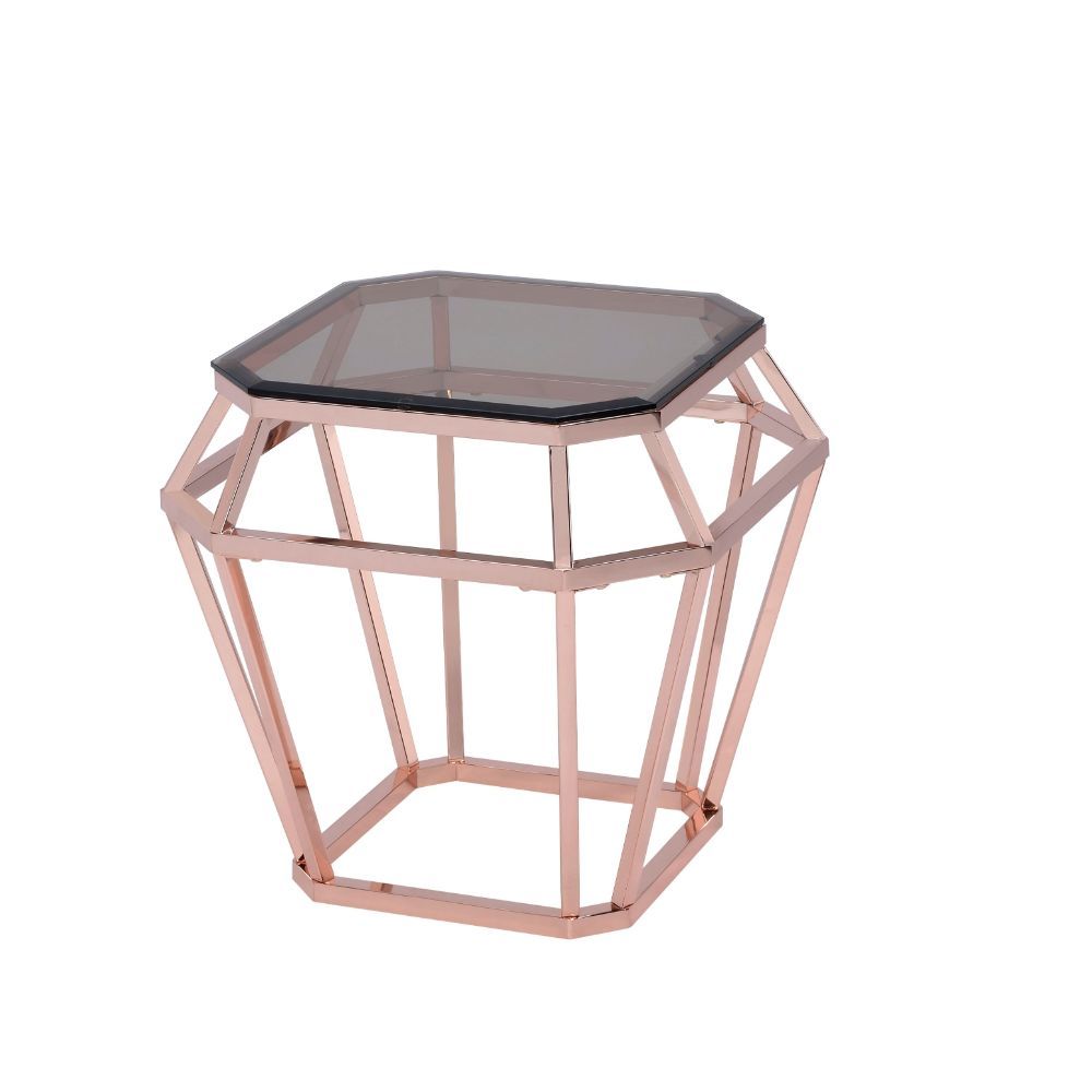 Clifton - End Table - Rose Gold & Smoky Glass