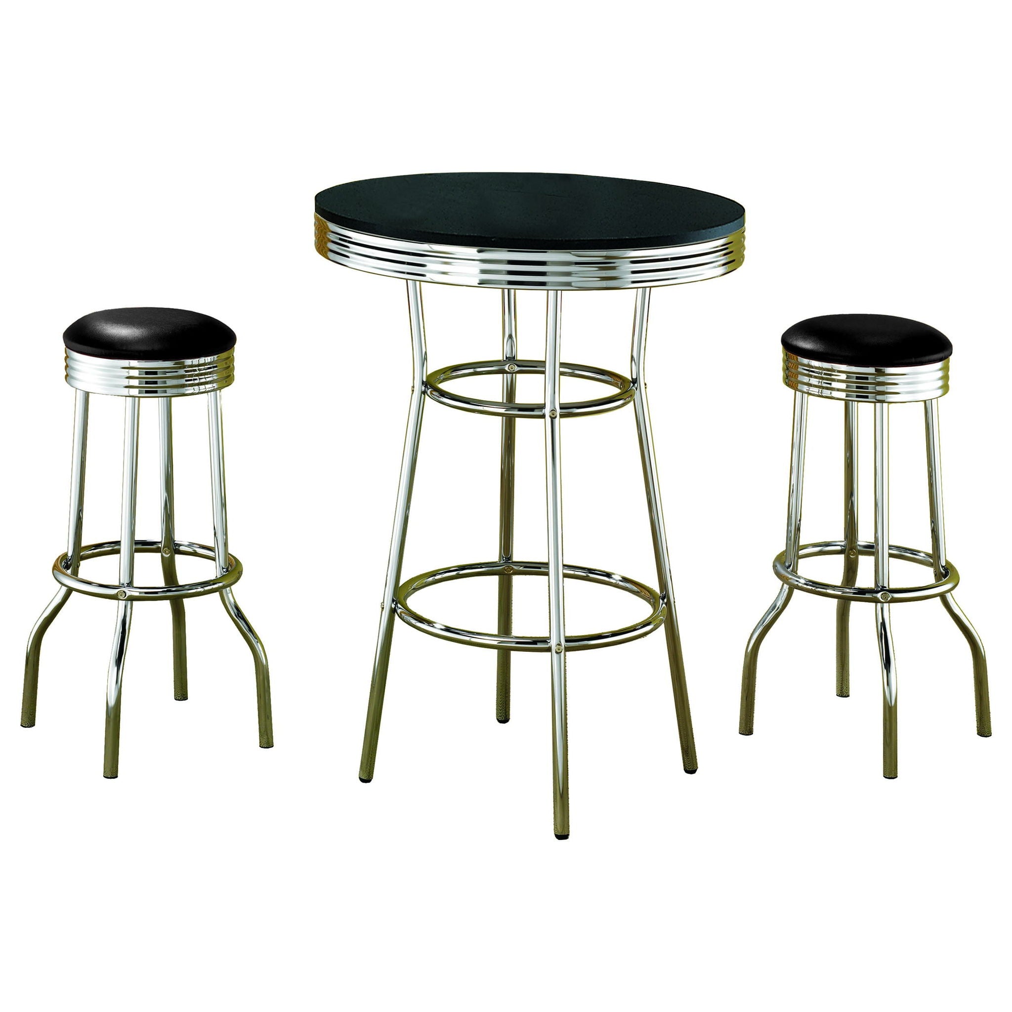 3 Piece Round 1950S Bistro Pub Bar Table Set - Black