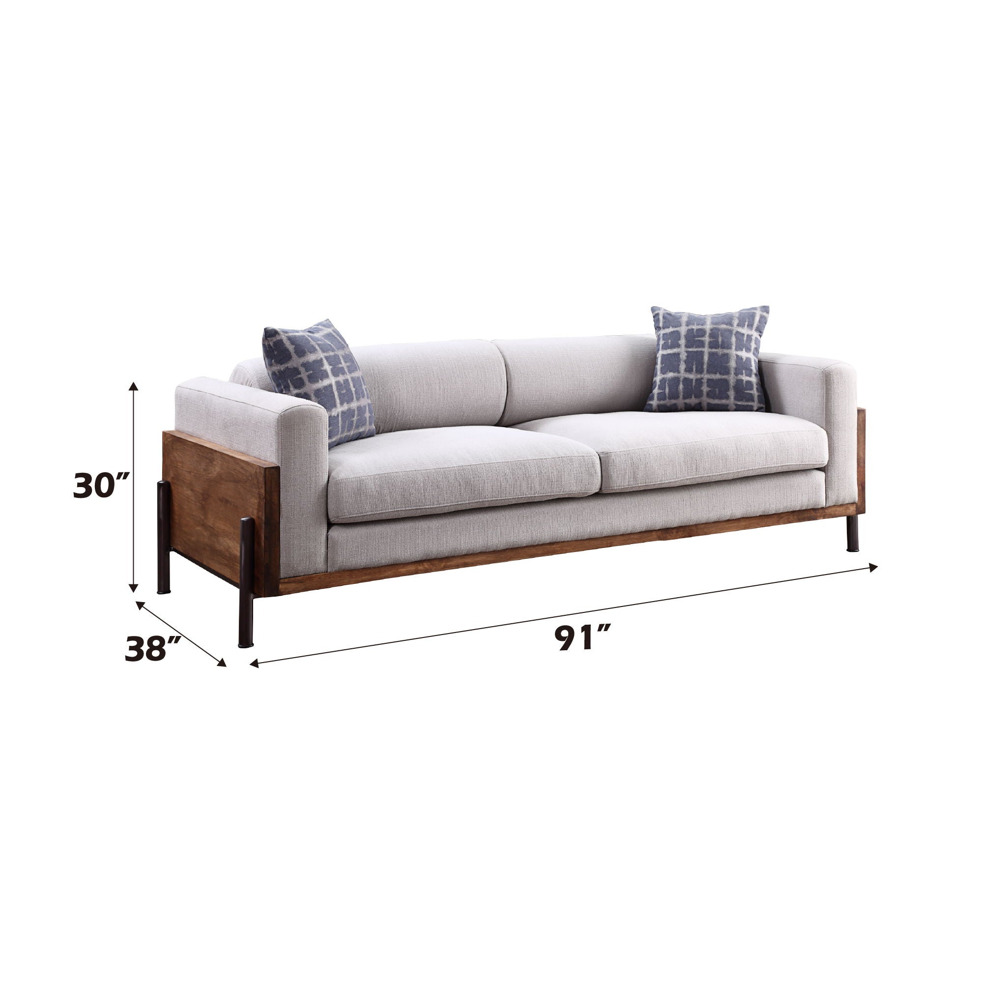Pelton - Sofa With 2 Pillows - Fabric & Walnut