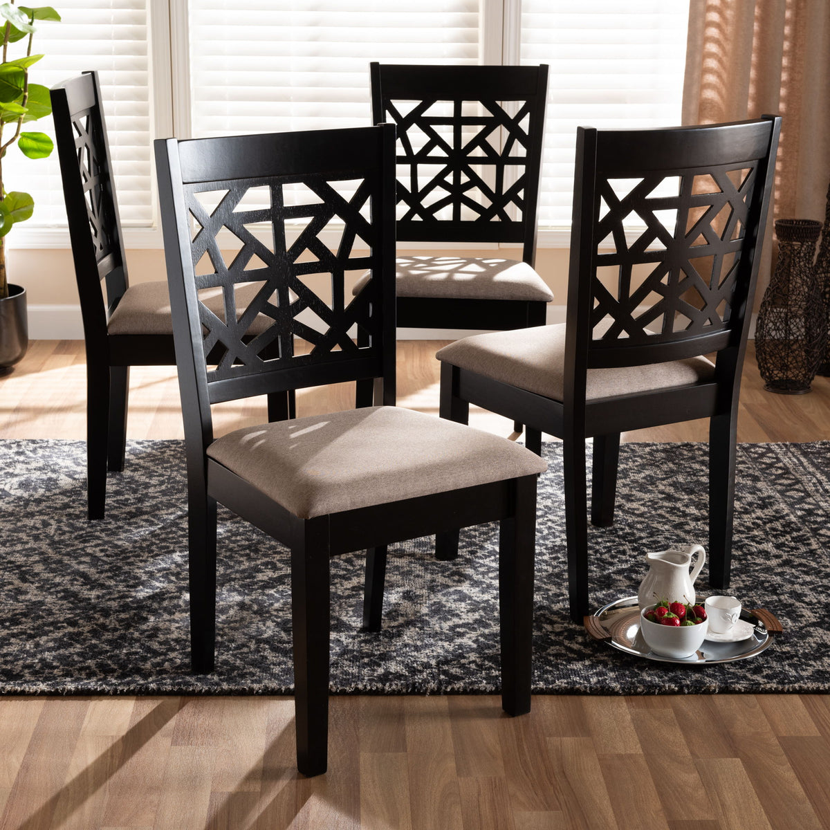 Jackson Modern and Contemporary Sand Fabric Upholstered and Espresso Brown Finished Wood 4-Piece Dining Chair Set