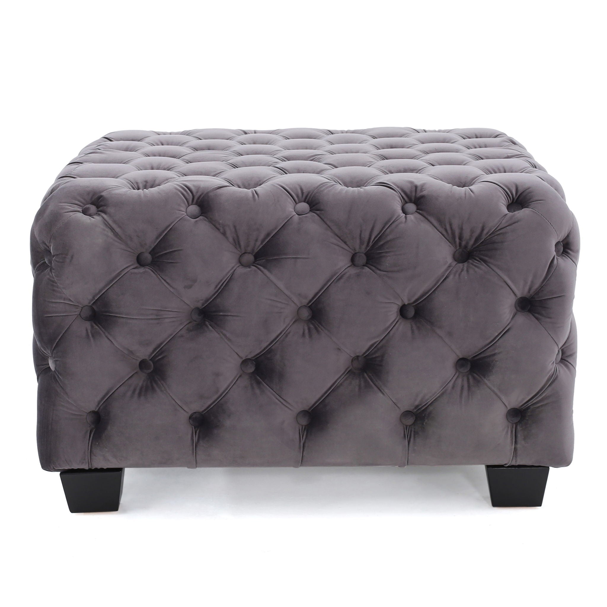 Modern Glam Ottoman With Velvet Upholstery And Button Tufted Design