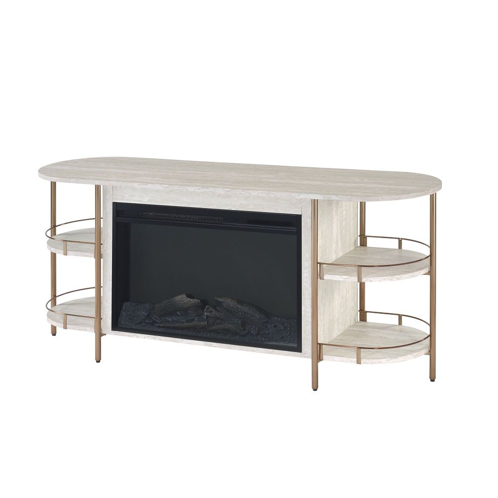 ACME Valene - Console Table With Fireplace - White | Meri Furniture