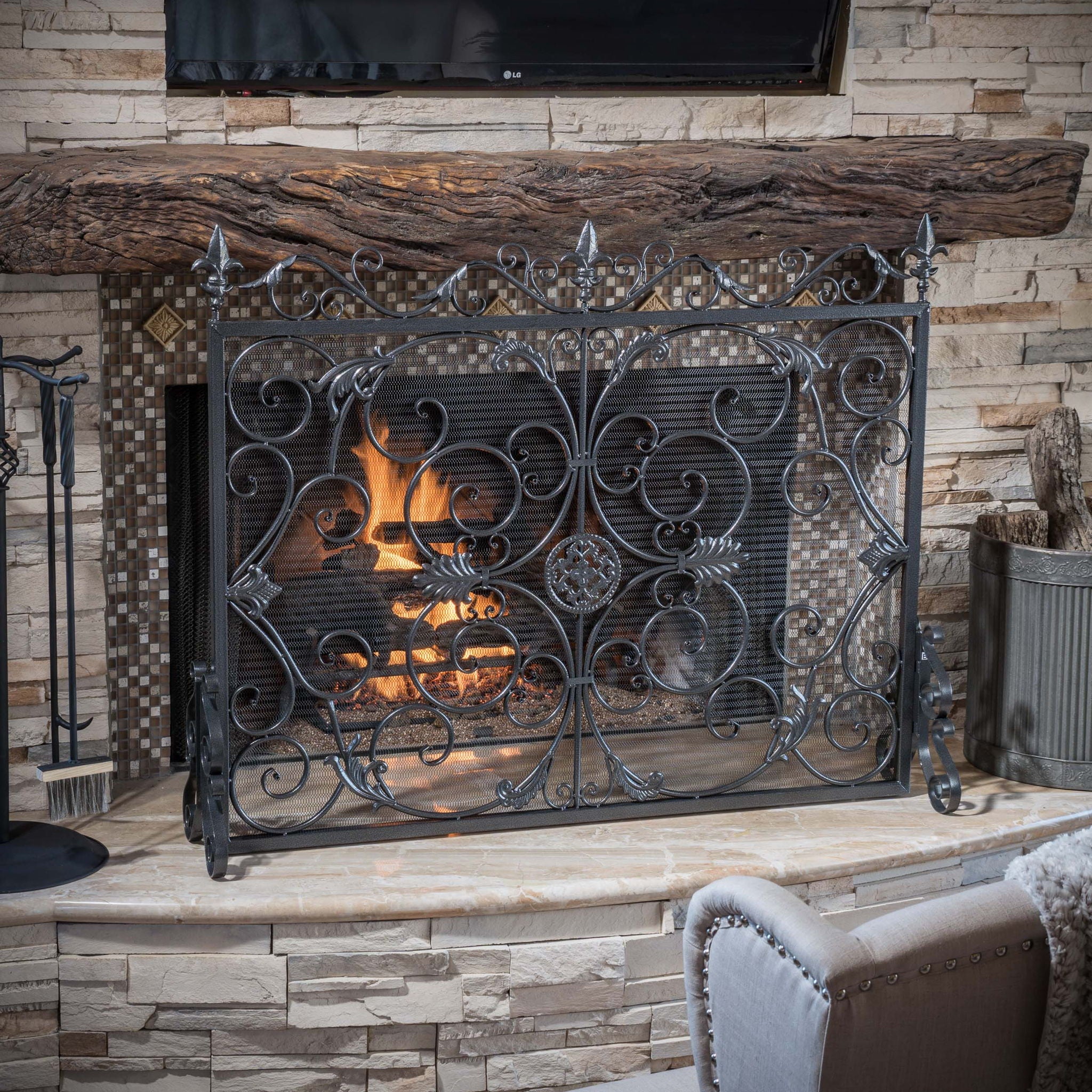 Darcie - Wrought Fireplace Screen, Ornate Design