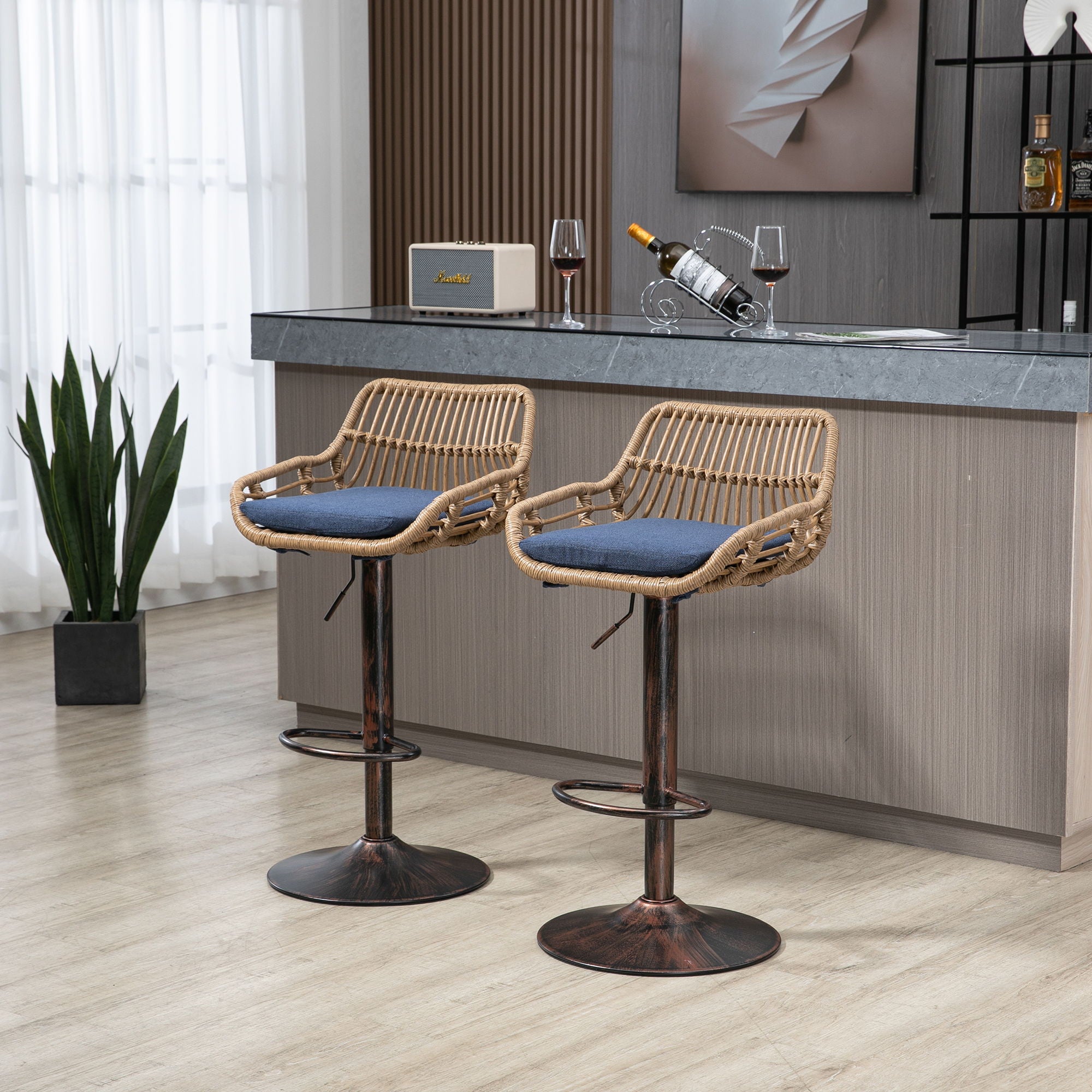 Modern Swivel Bar Stools Adjustable Counter Chairs With Footrest (Set of 2)