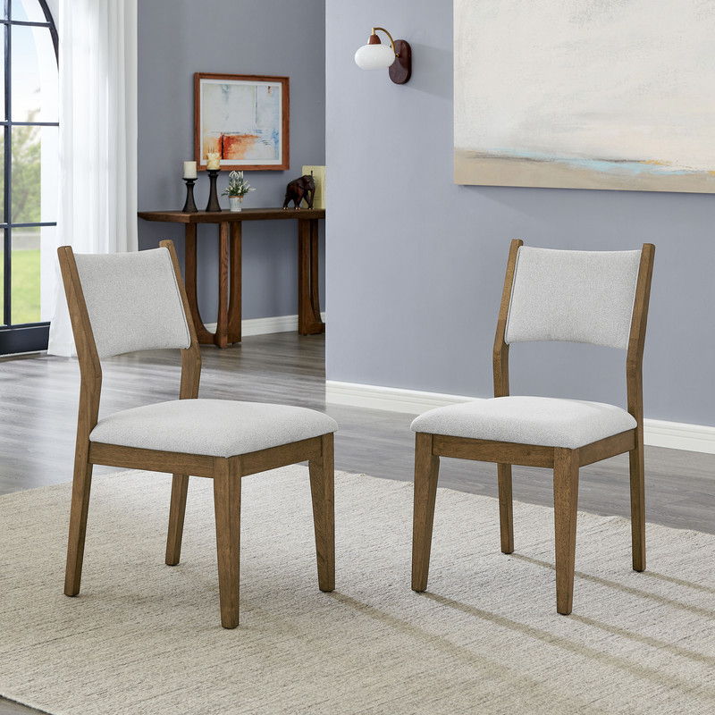 Darla Set of 2 Walnut Oak Dining Side Chairs with Light Gray Fabric