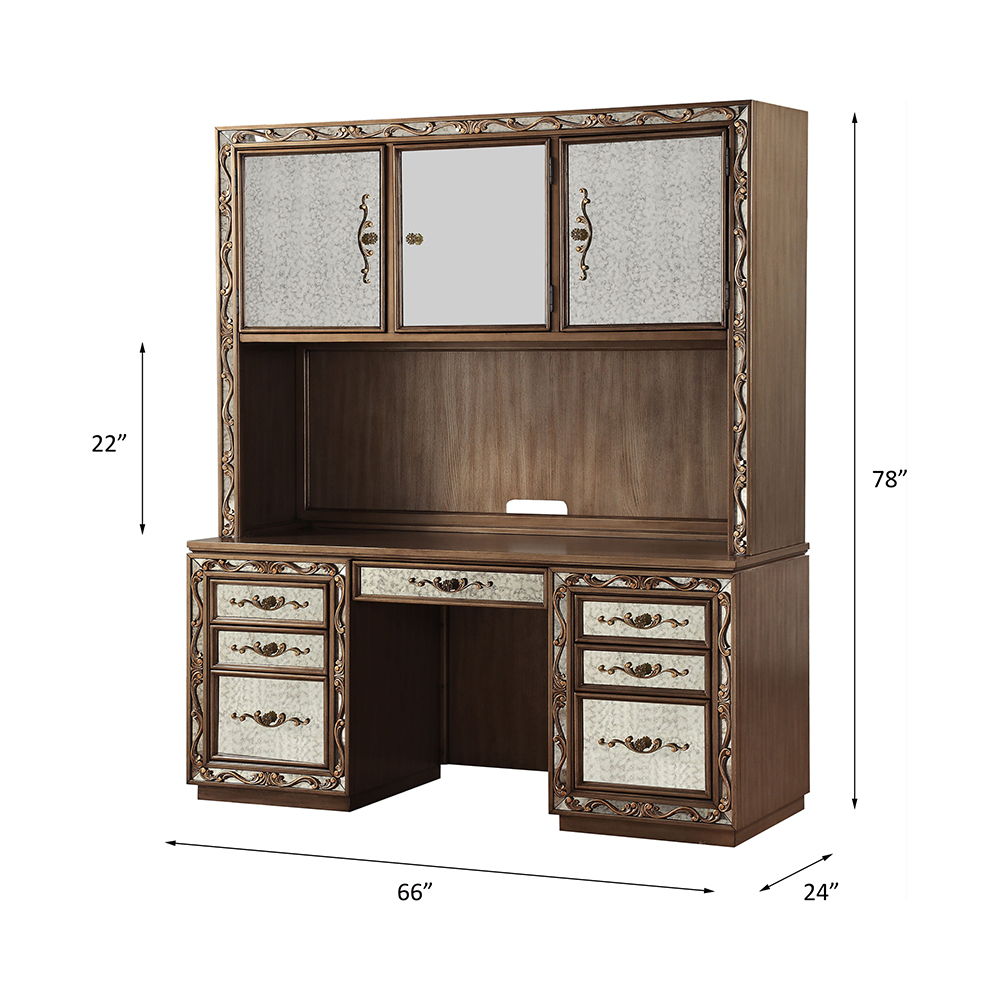 Orianne - Executive Computer Desk With Hutch - Antique Gold