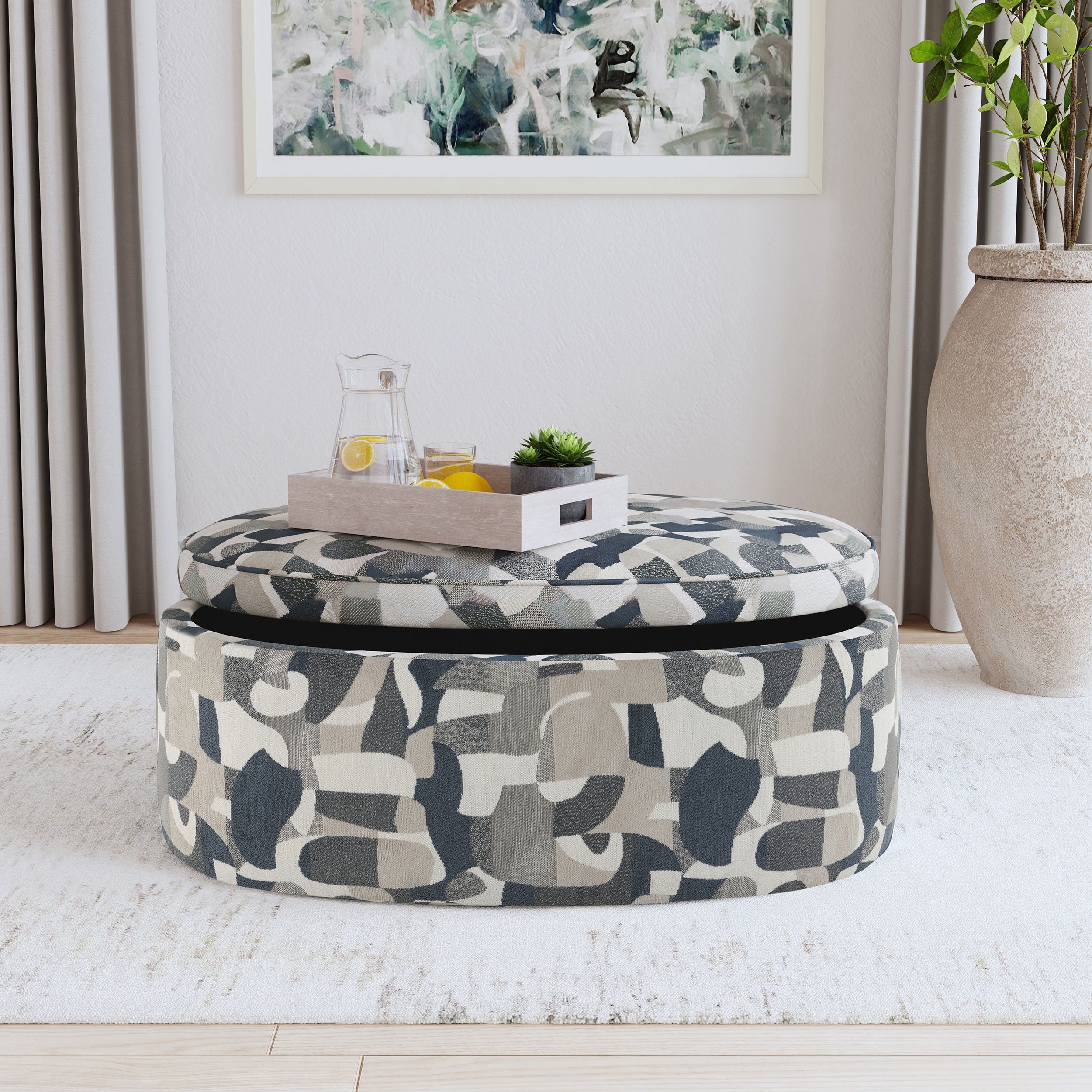 Coaster Fine Furniture Tomkins - Oval Upholstered Storage Ottoman - Indigo Blue | Meri Furniture