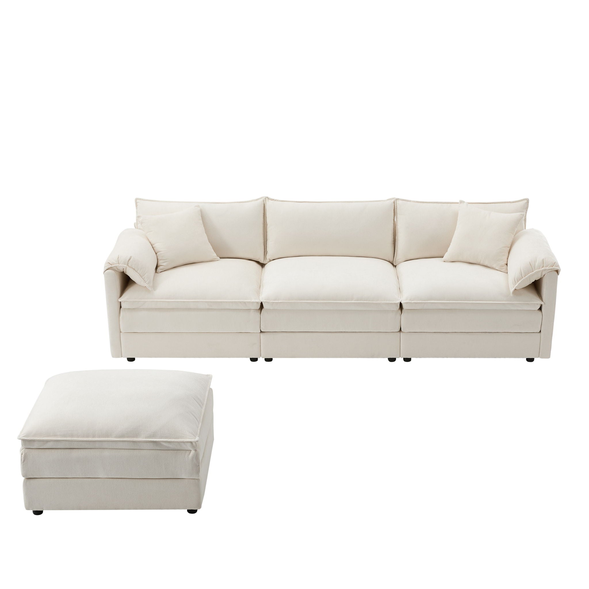 Modular Sectional With Deep And Wide Seat, Cloud Couch Set With Double Cushions Sofa With Movable Ottoman