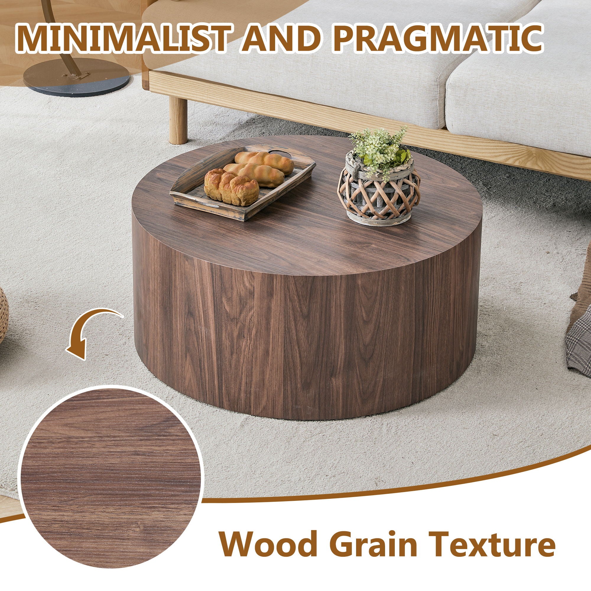 Cylindrical Coffee Table With Material For Living Room