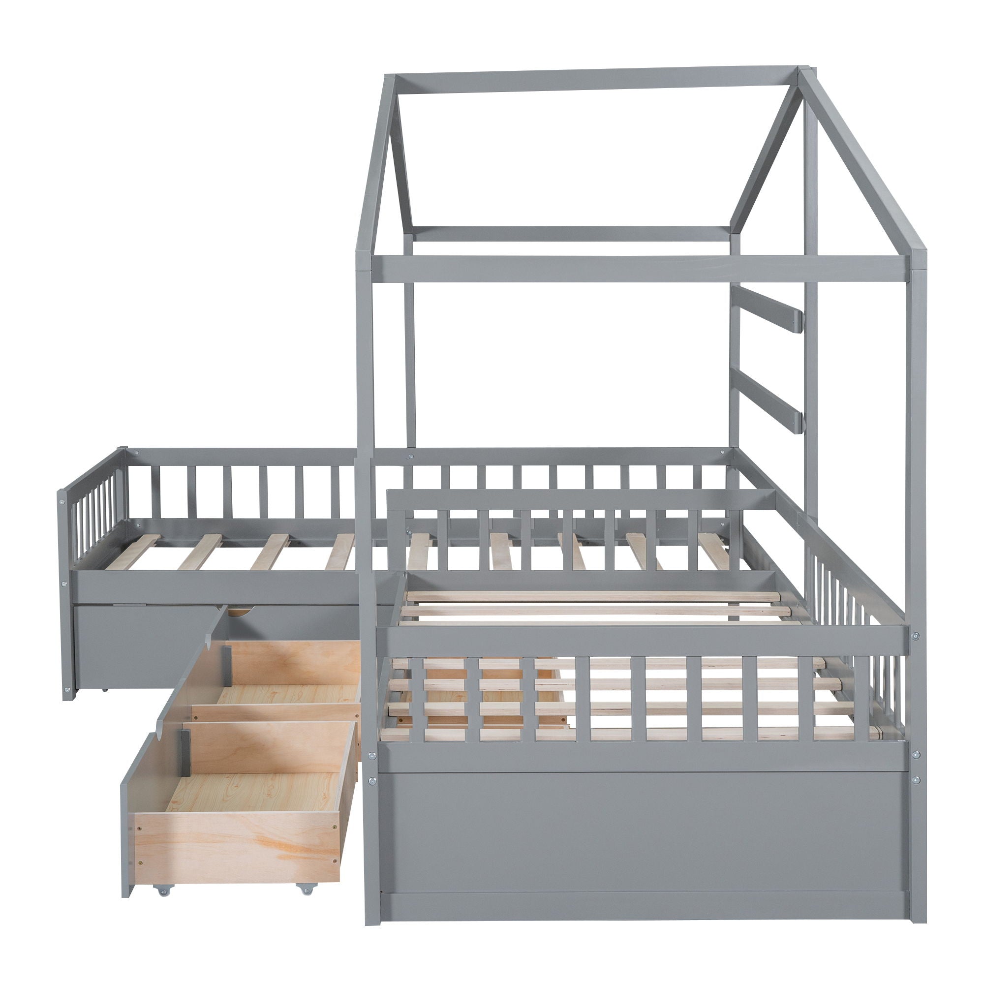 L Shape Platform Bed With 3 Storage Drawers