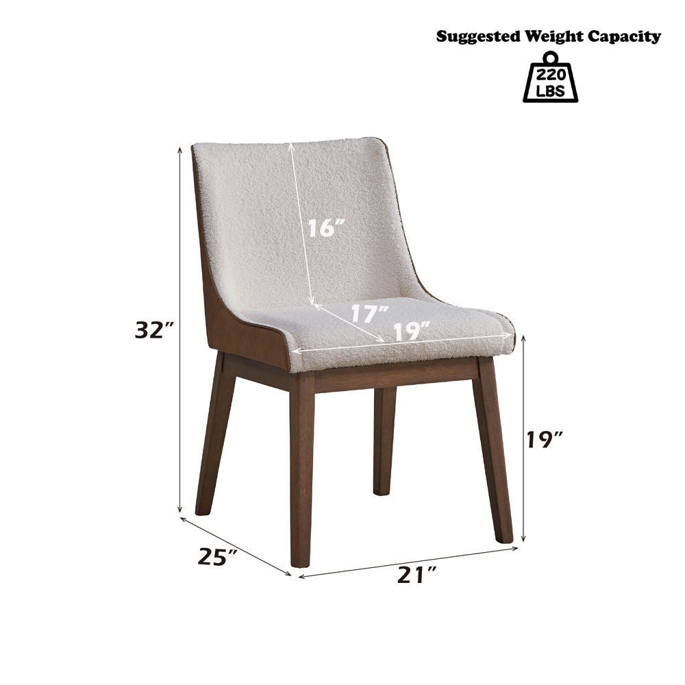 Ginny - Side Chair Set of 2) - White Boucle, Brown Velvet & Walnut