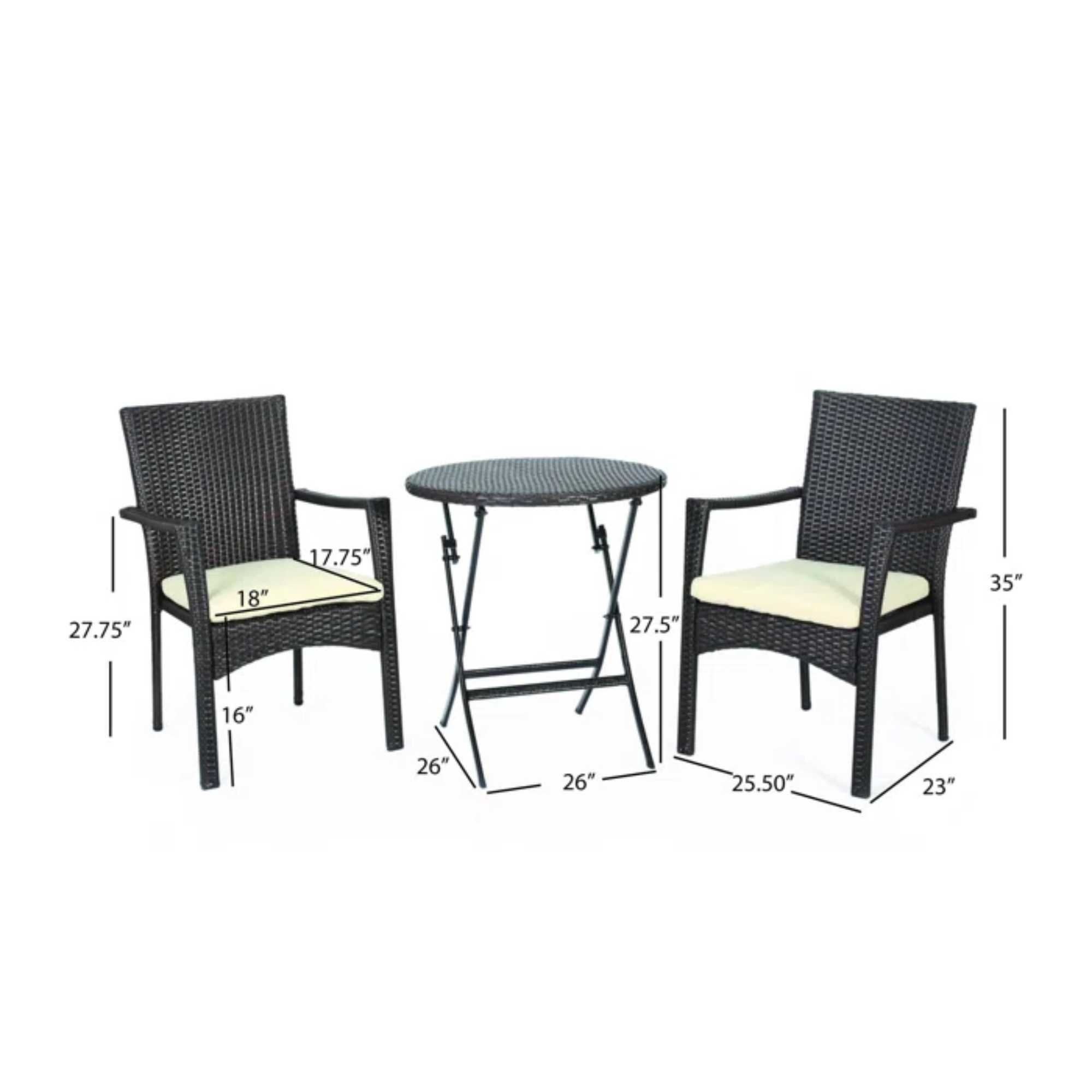 3 Piece Bistro Set With Water Resistant Cushions And 2 Chairs - Brown Multi