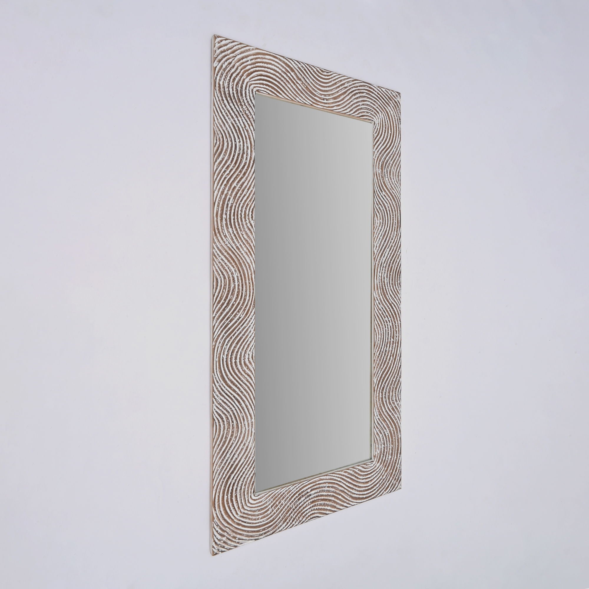 Handcarved Rectangle Mirror Accent With 3mm Glass - Antique White