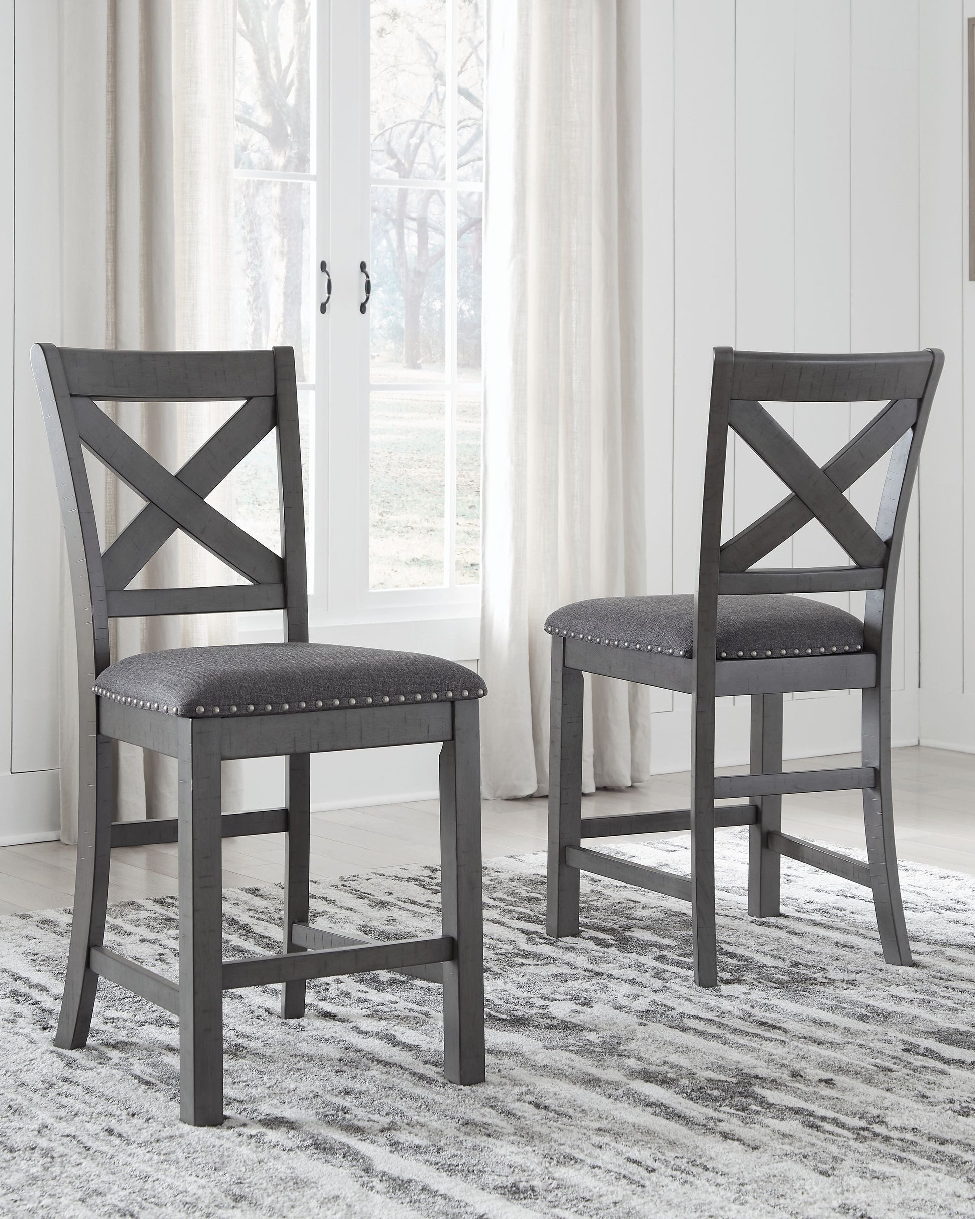 Signature Design by Ashley® Myshanna - Gray - Upholstered Barstool (Set of 2) | Meri Furniture