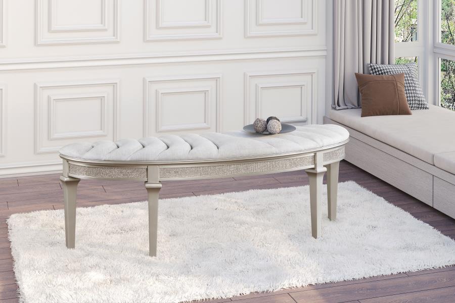Coaster Fine Furniture Evangeline - Curved Fabric Upholstered Bench - Silver Oak | Meri Furniture