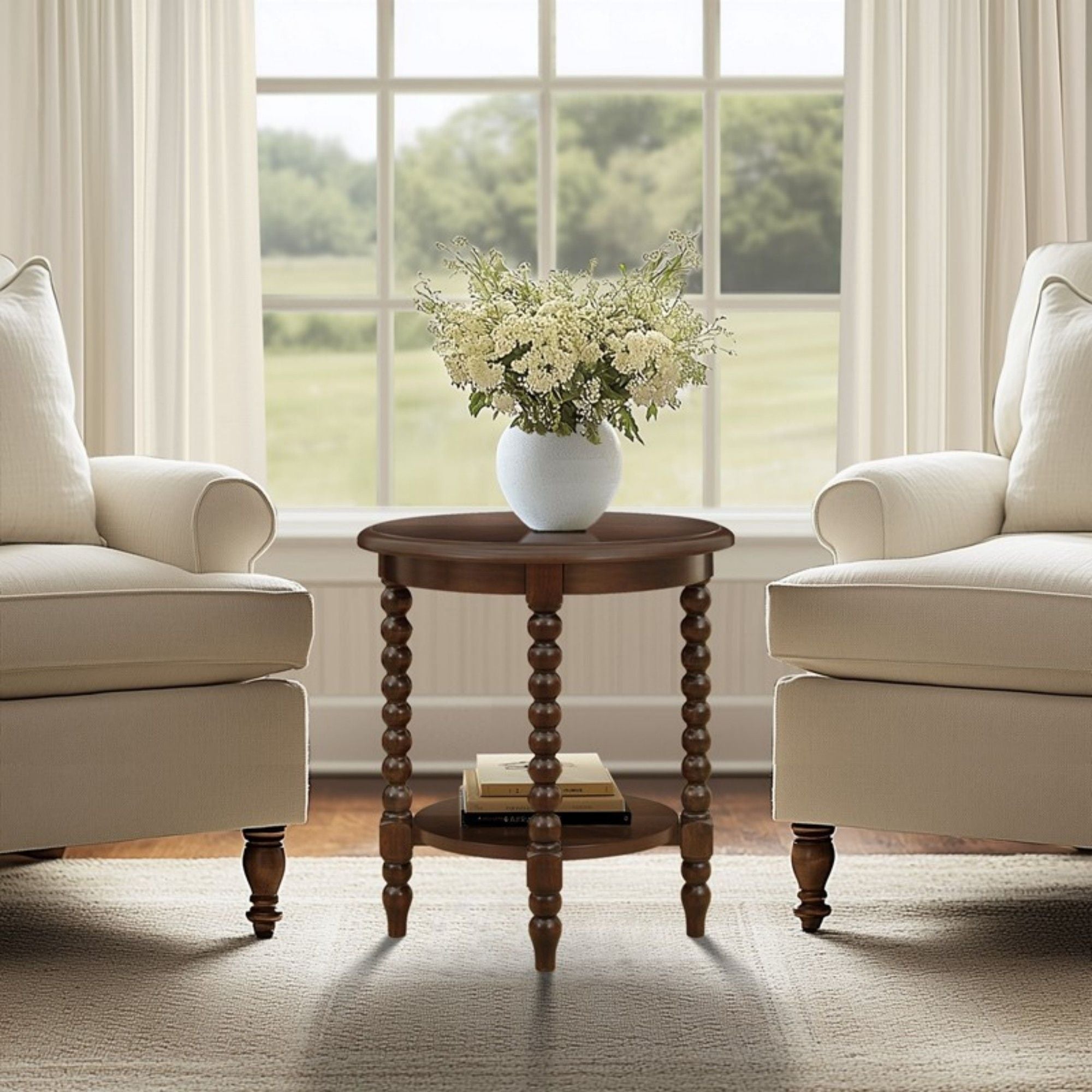 Philippe - Round End Table With Shelf - Brown