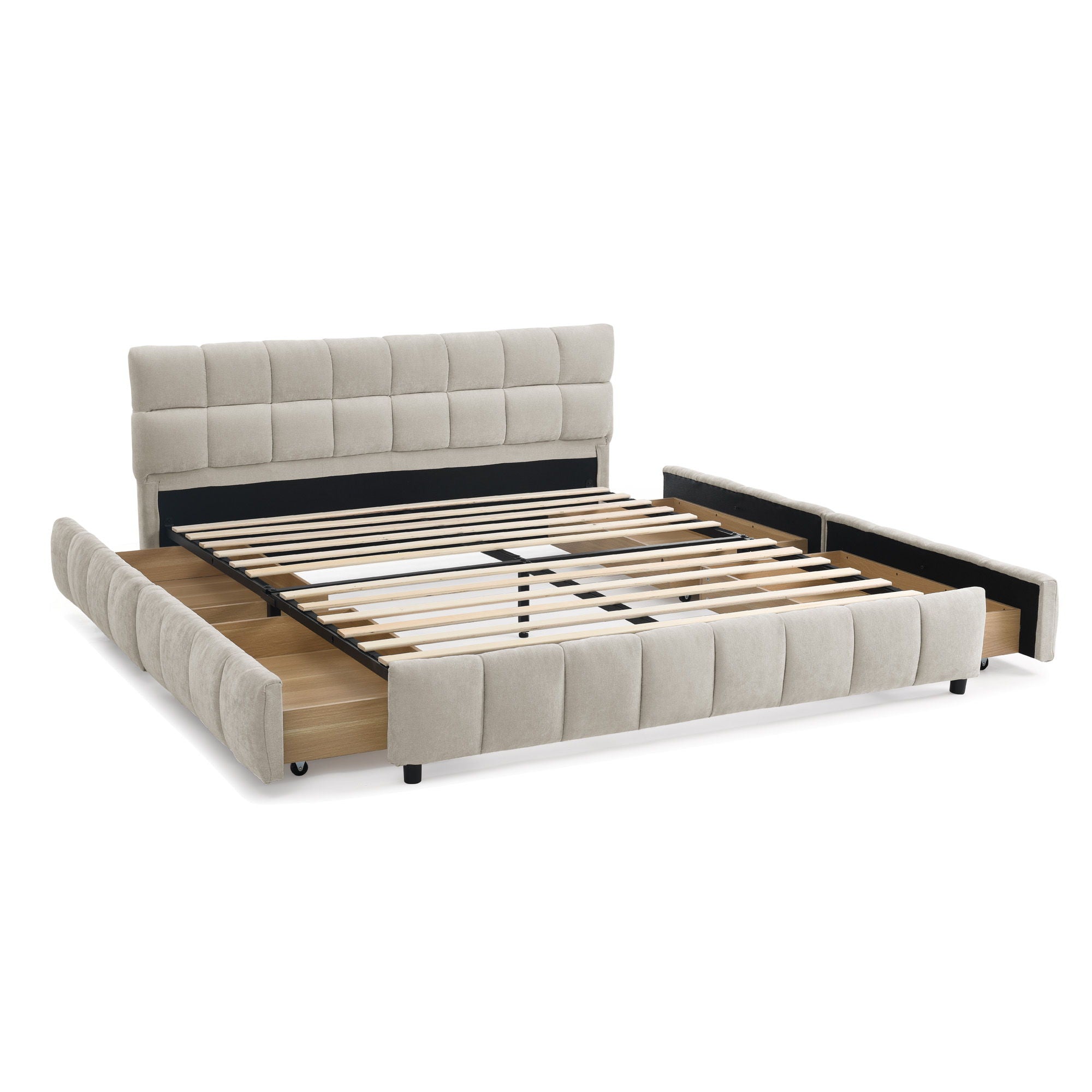 Modern Platform Bed Frame With Thick Chenille Fabric